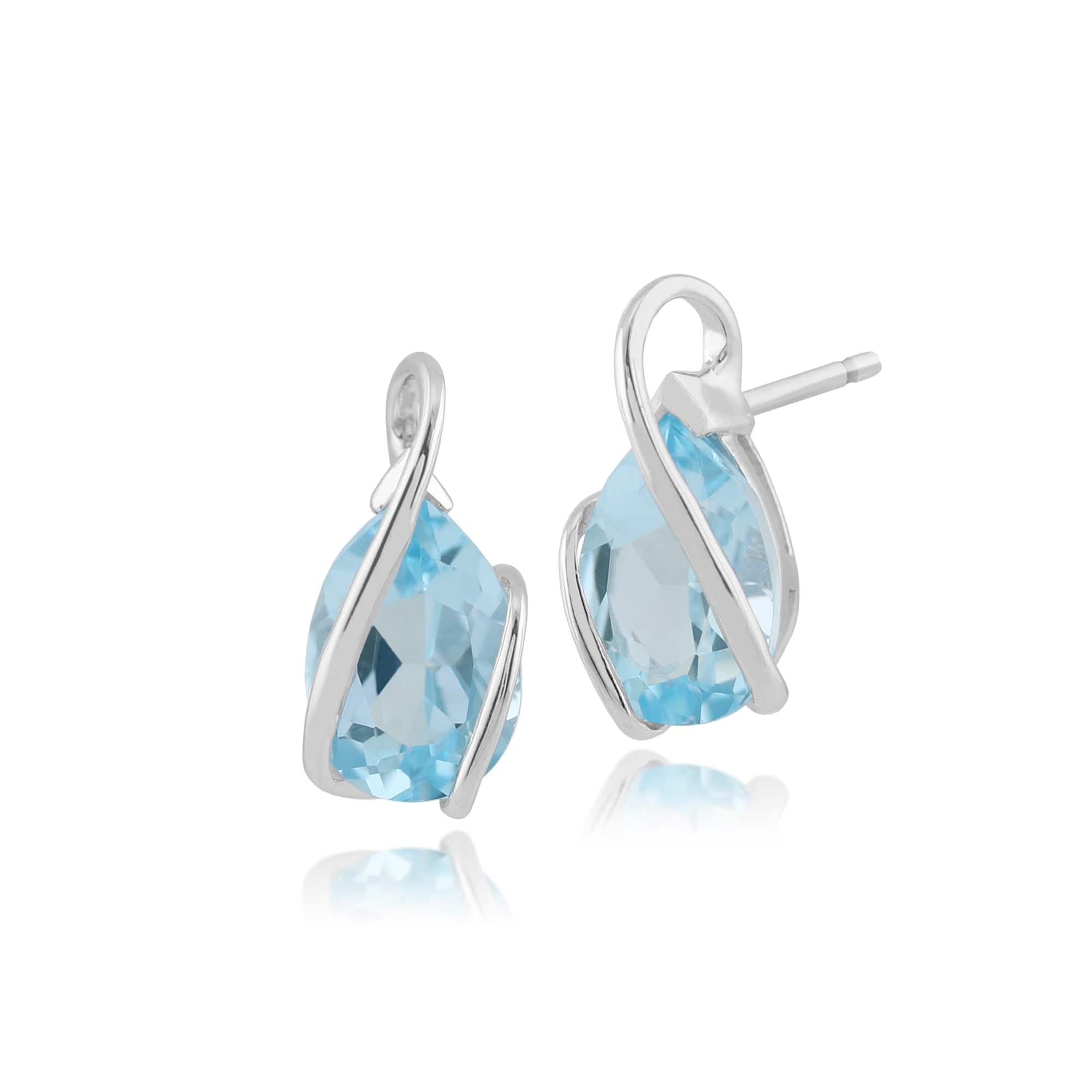 9ct White Gold 2.84ct Blue Topaz Single Stone Wrapped Stud Earrings Image