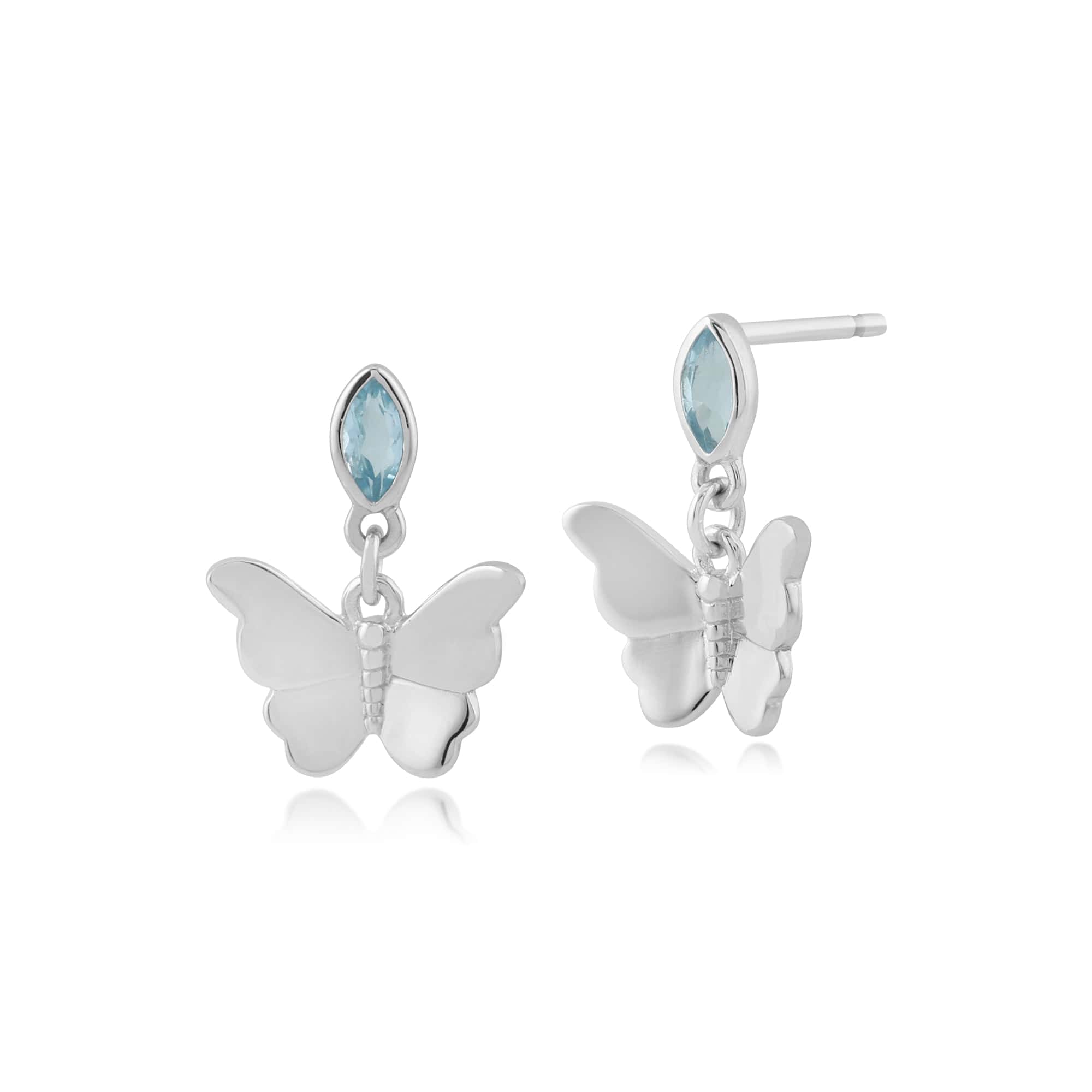 Classic Marquise Blue Topaz Butterfly Drop Earrings in 9ct White Gold - Gemondo