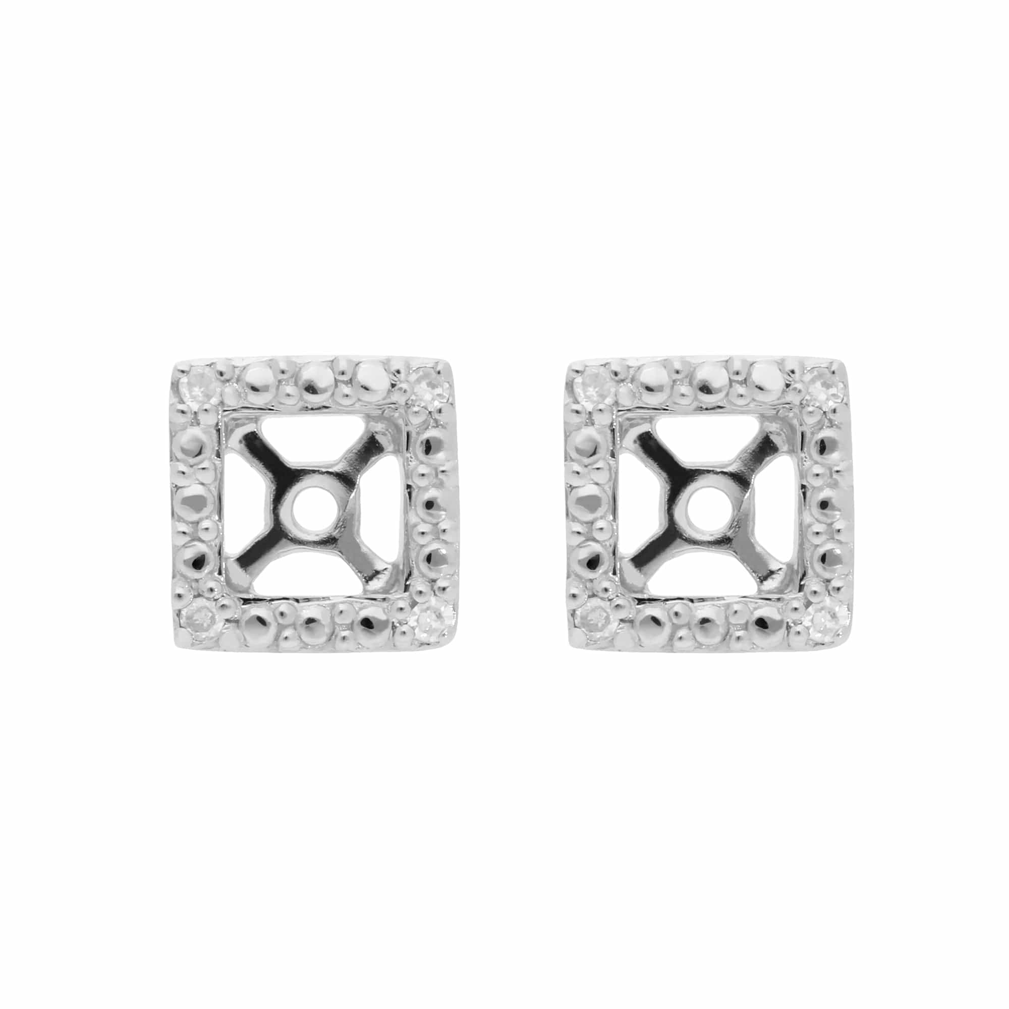 Classic Round Black Onyx Stud Earrings with Detachable Diamond Square Ear Jacket in 9ct White Gold - Gemondo