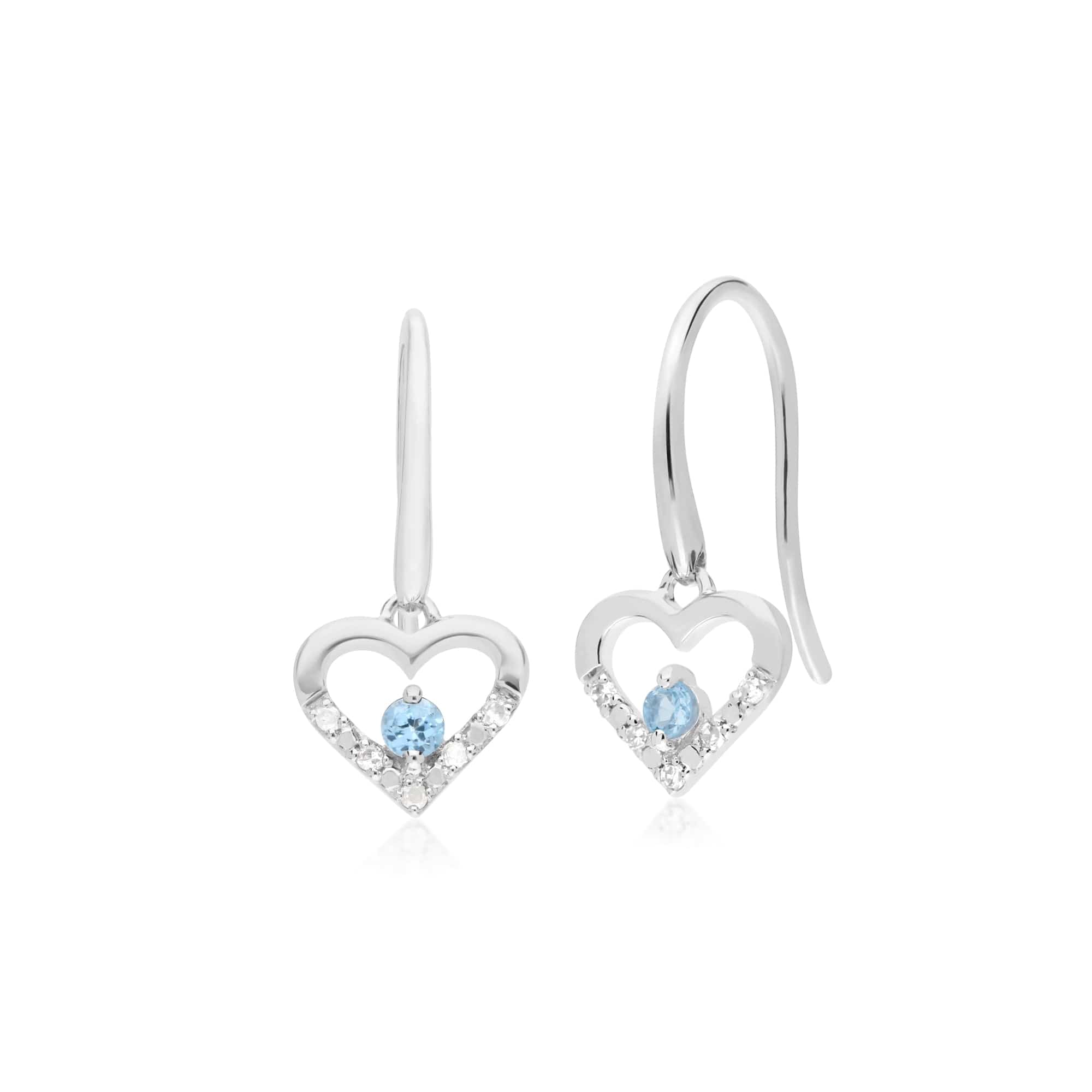 162E0258069-162P0219069 Classic Round Blue Topaz & Diamond Heart Drop Earrings & Pendant Set in 9ct White Gold 2