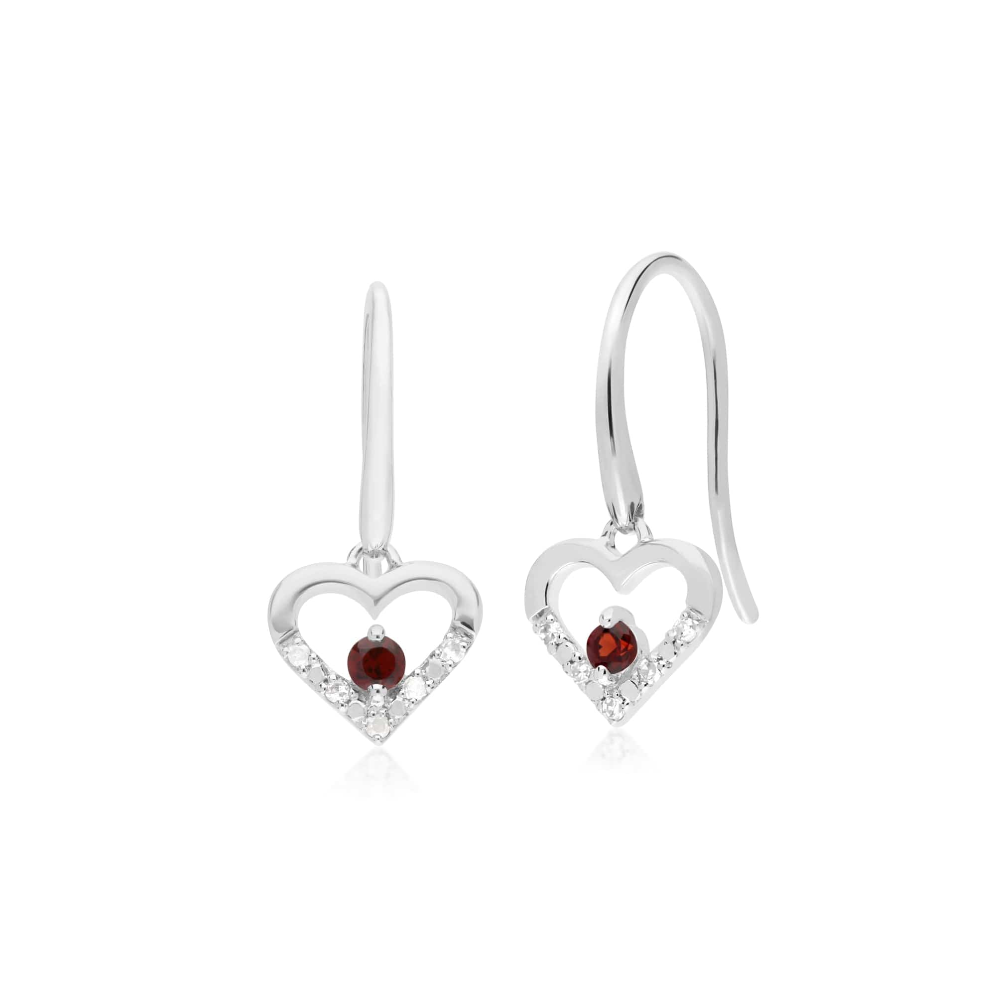162E0258079-162P0219079 Classic Round Garnet & Diamond Heart Drop Earrings & Pendant Set in 9ct White Gold 2
