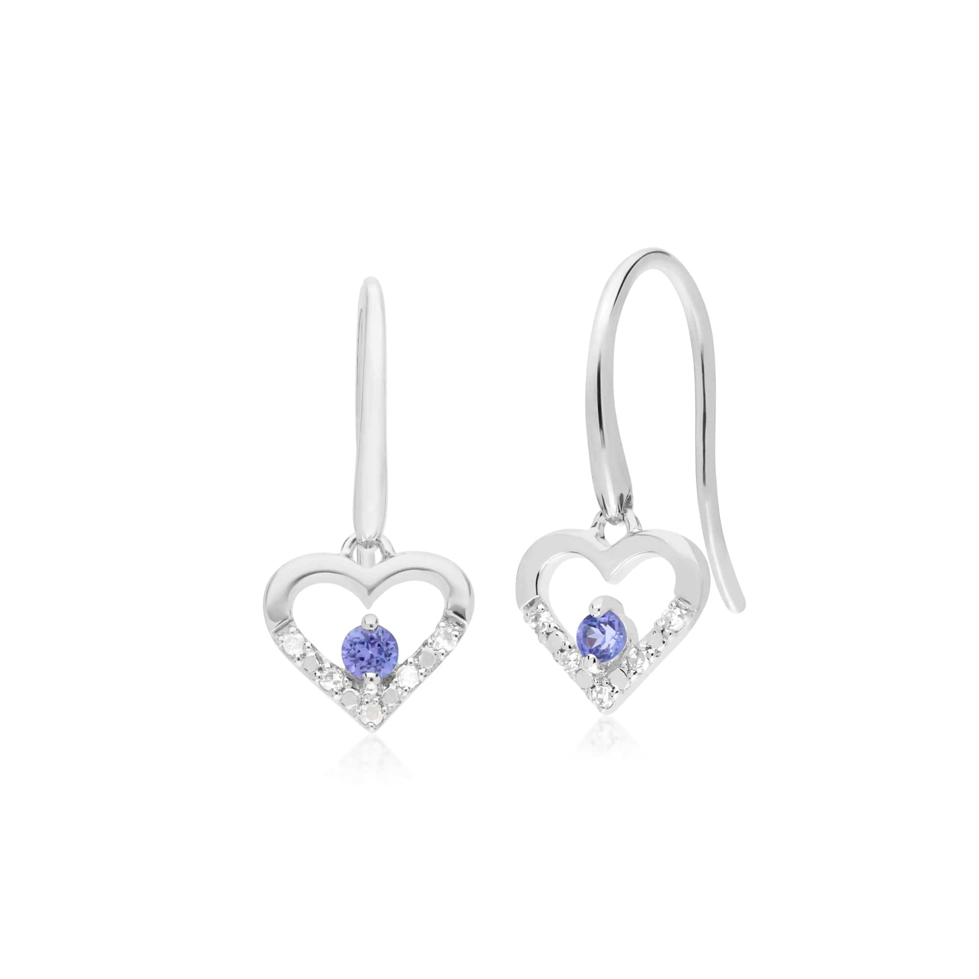 162E0258099-162P0219099 Classic Round Tanzanite & Diamond Heart Drop Earrings & Pendant Set in 9ct White Gold 2