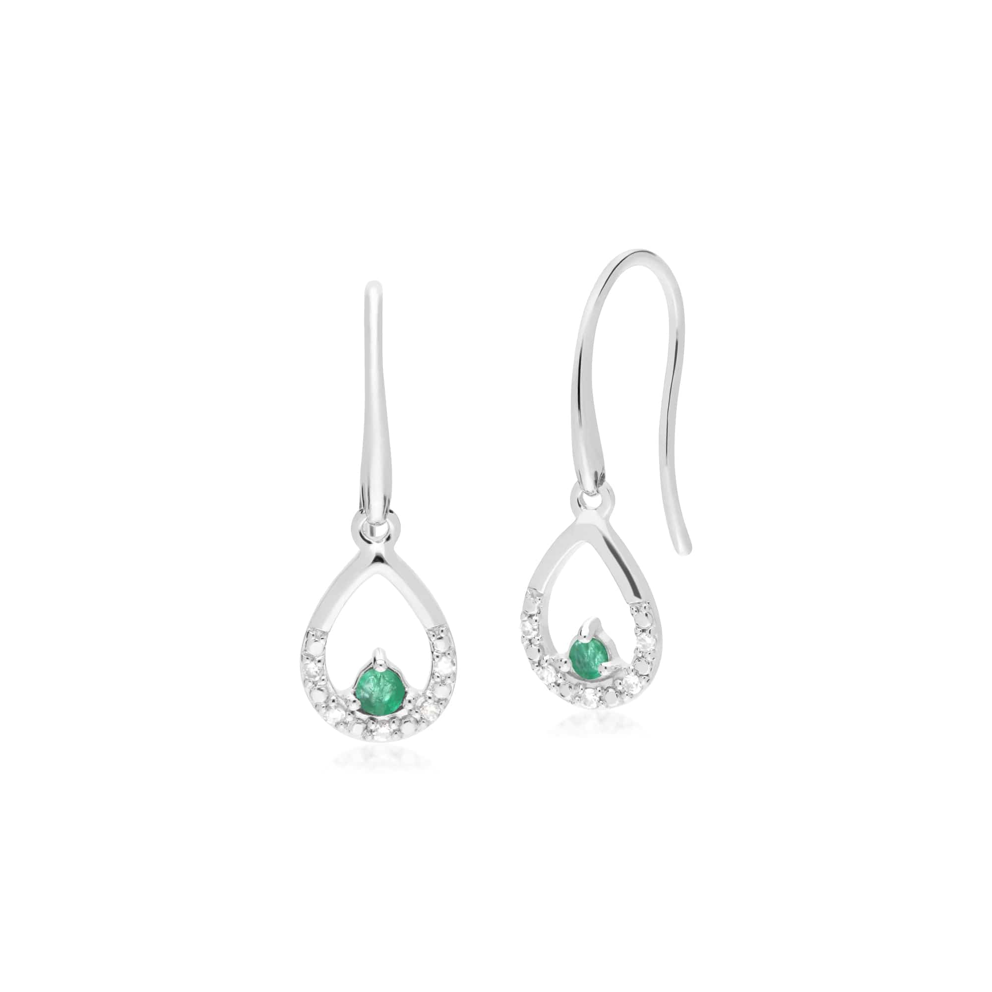 162E0259039 Classic Round Emerald & Diamond Tear Drop Earrings in 9ct White Gold 1