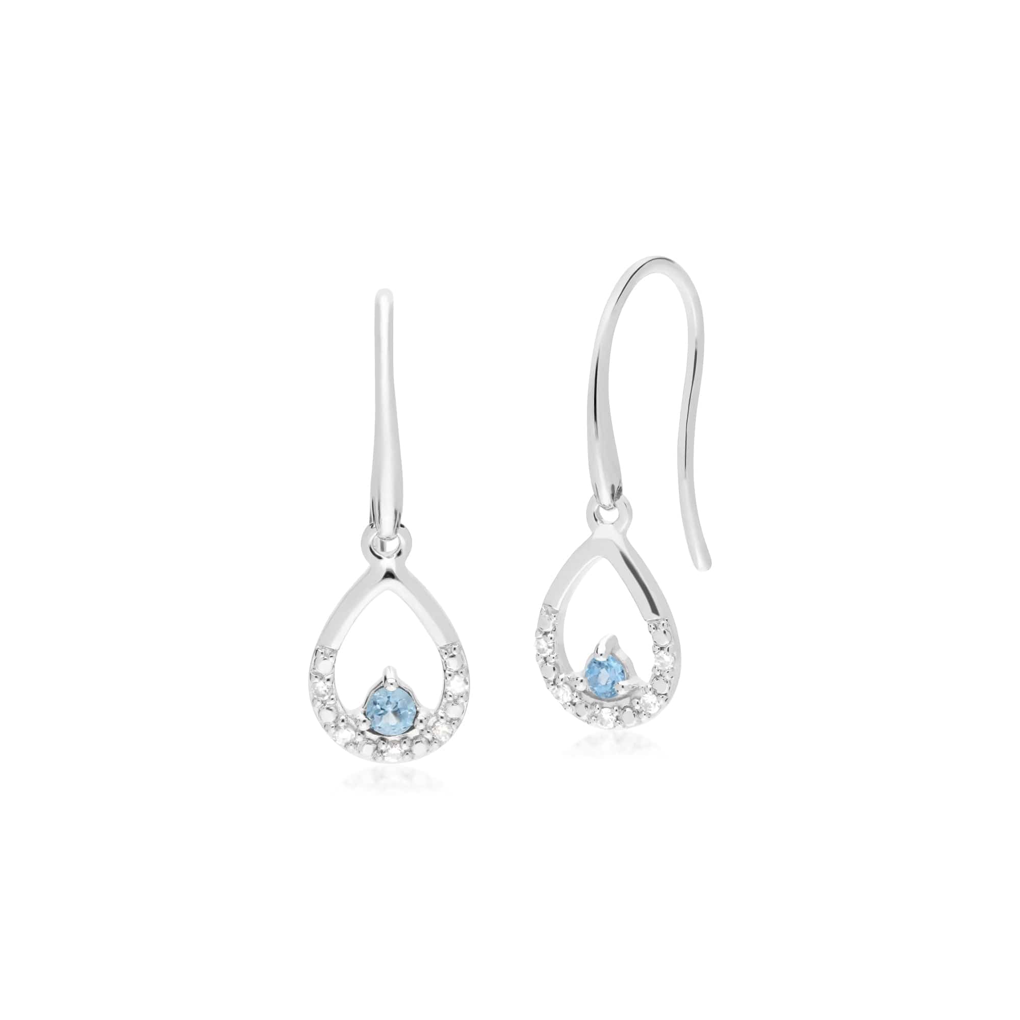 162E0259069-162P0220619 Classic Round Blue Topaz & Diamond Tear Drop Earrings & Pendant Set in 9ct White Gold 2
