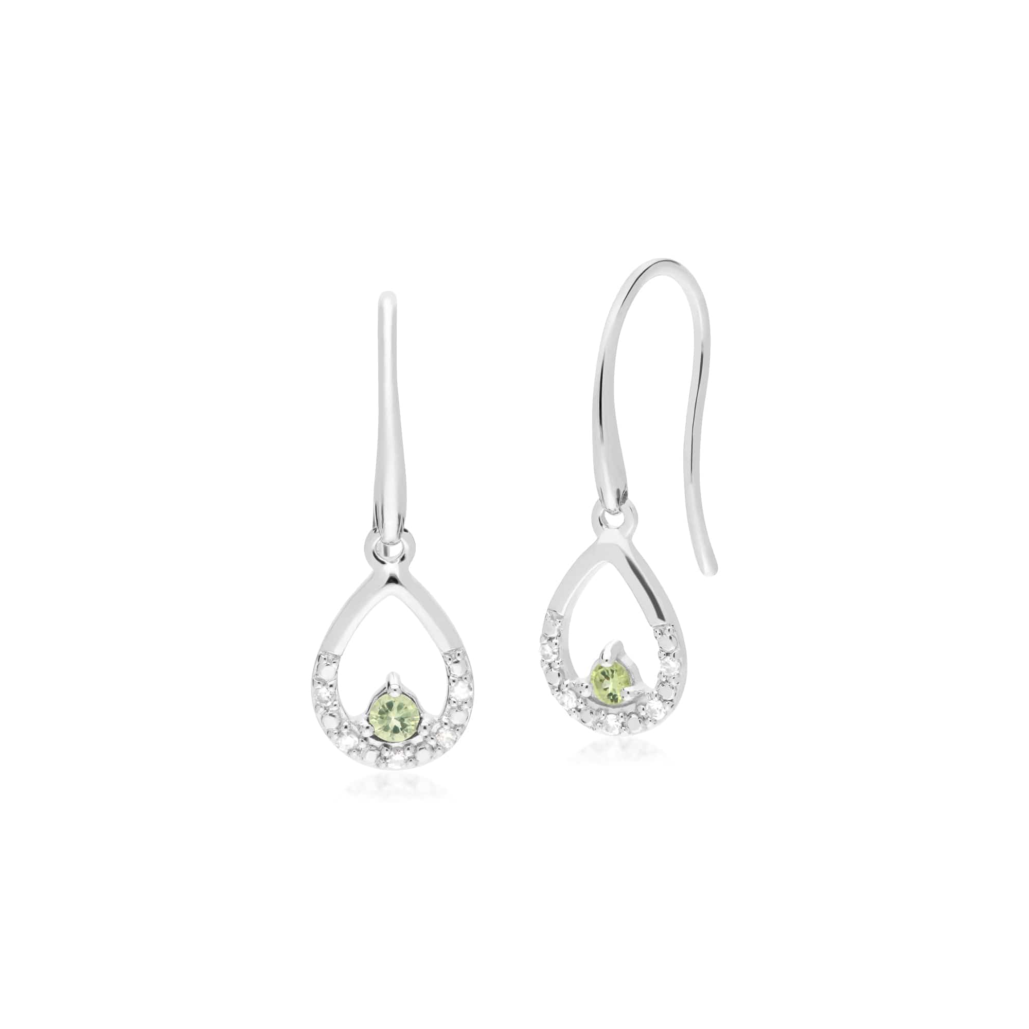 162E0259089-162P0220089 Classic Round Peridot & Diamond Tear Drop Earrings & Pendant Set in 9ct White Gold 2