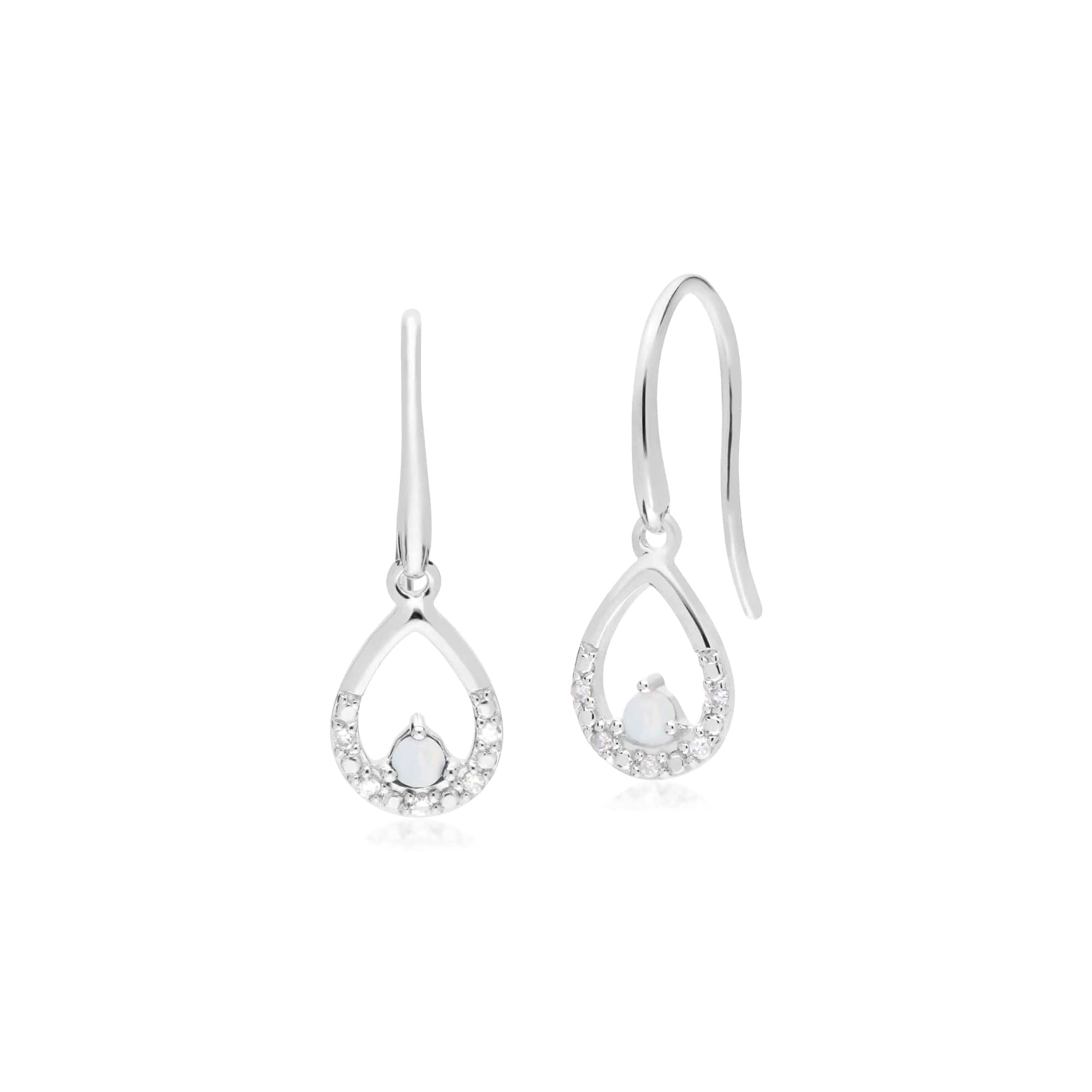 162E0259109 Classic Round Opal & Diamond Tear Drop Earrings in 9ct White Gold 1