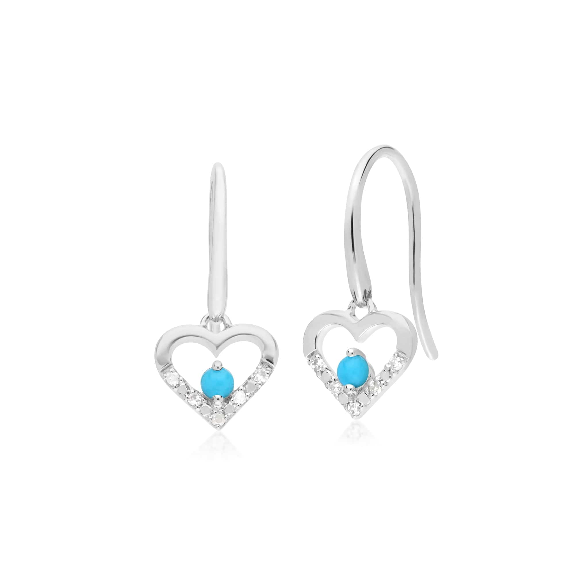162E0260019-162P0221019 Classic Round Turquoise & Diamond Heart Drop Earrings & Pendant Set in 9ct White Gold 2