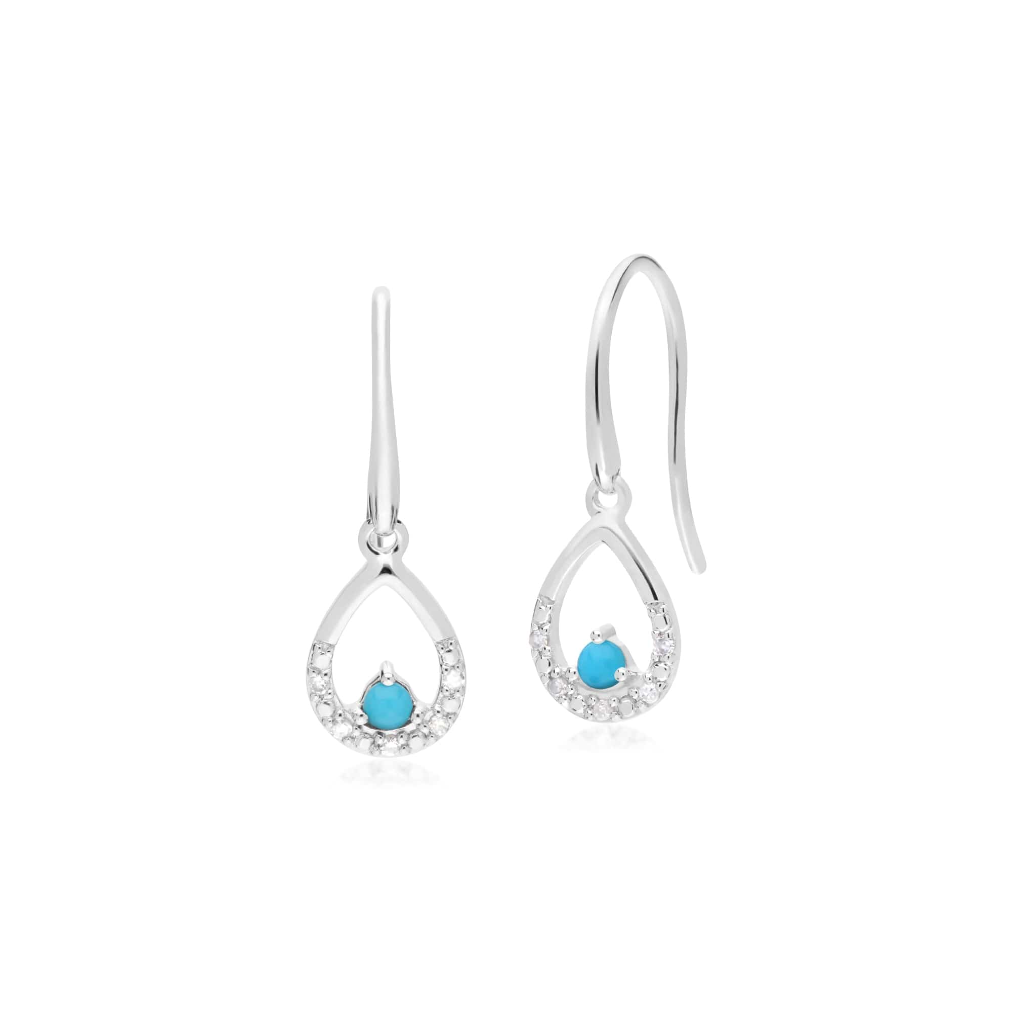 162E0261019-162P0222019 Classic Round Turquoise & Diamond Pear Drop Earrings & Pendant Set in 9ct White Gold 2