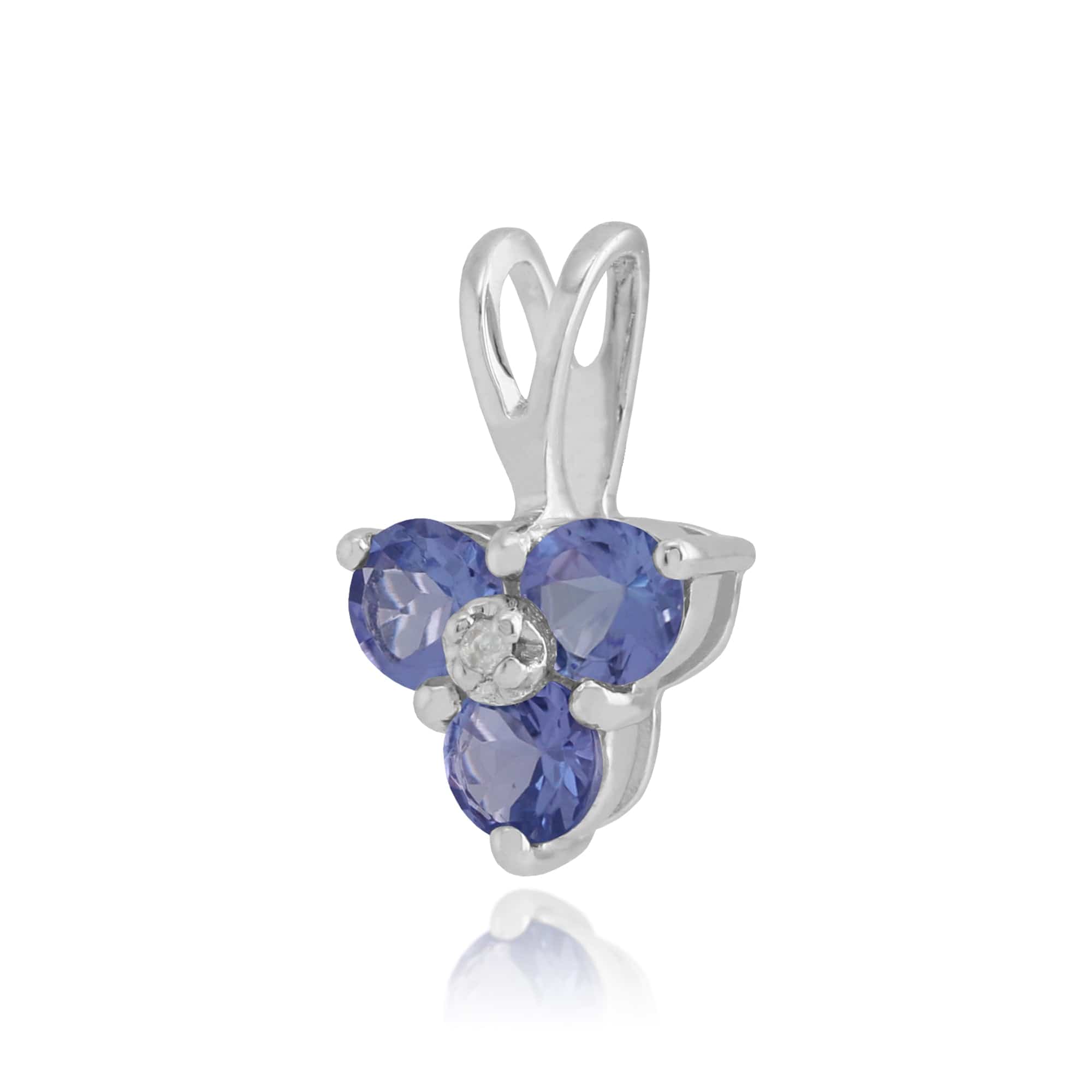 Floral Round Tanzanite & Diamond Pendant in 9ct White Gold - Gemondo