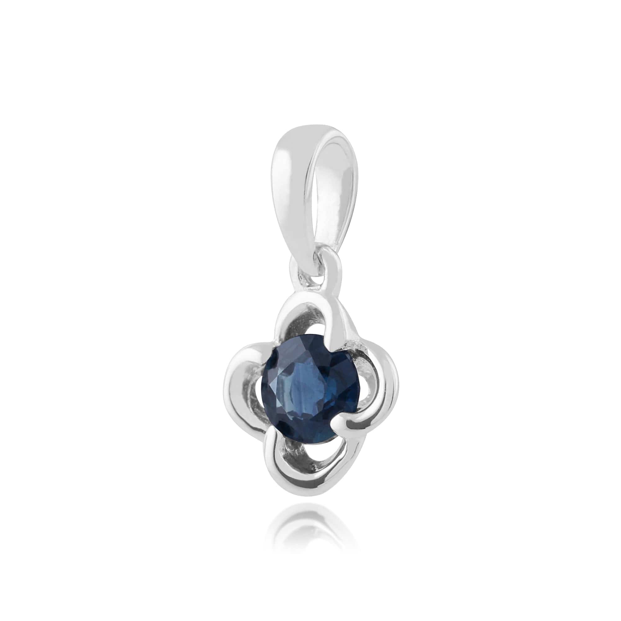 162P0095019 Floral Round Sapphire Pendant in 9ct White Gold 2