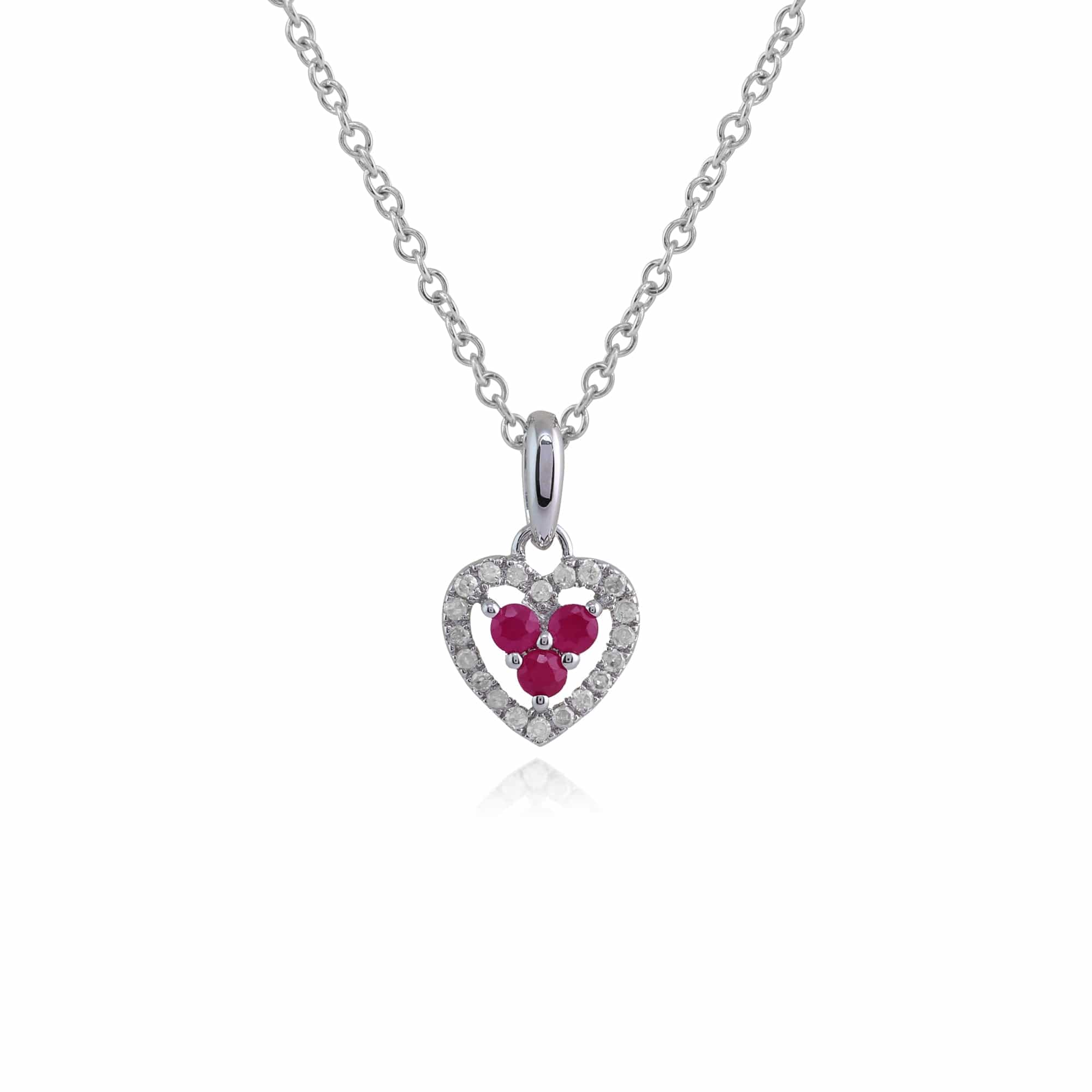 Gemondo 9ct White Gold 0.12ct Ruby & Diamond Heart Pendant on 45cm Chain Image