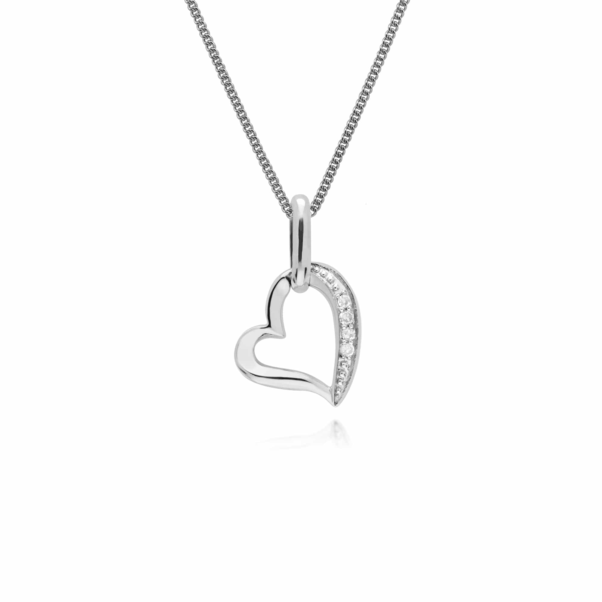 Gemondo 9ct White Gold Diamond Stylish Heart Pendant on 45cm Chain - Gemondo