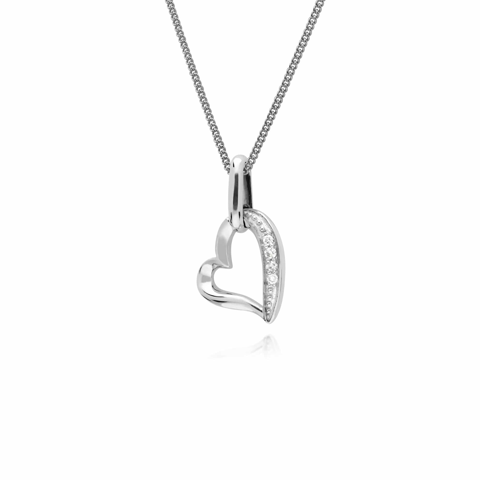 Gemondo 9ct White Gold Diamond Stylish Heart Pendant on 45cm Chain - Gemondo