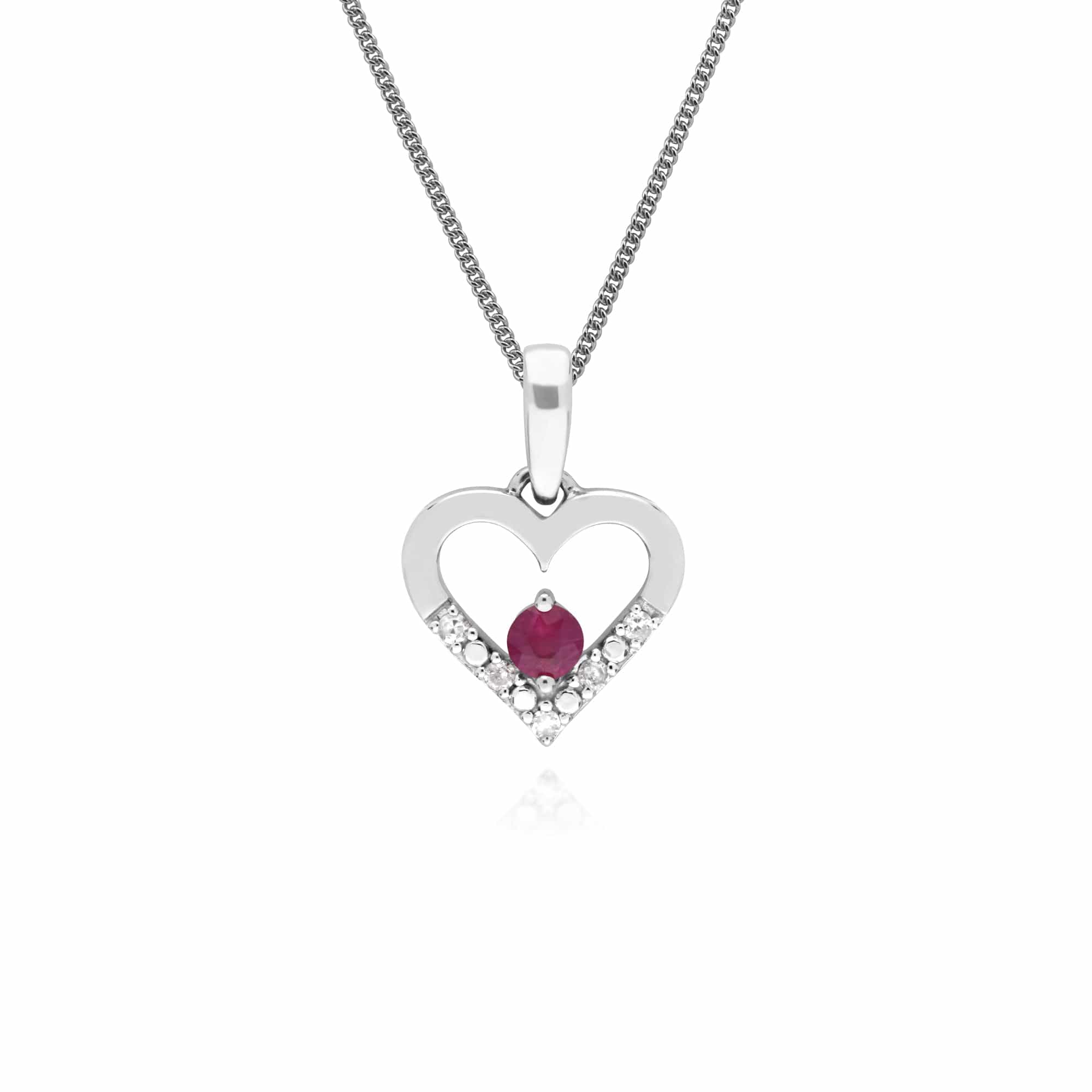 162E0258019-162P0219019 Classic Round Ruby & Diamond Heart Drop Earrings & Pendant Set in 9ct White Gold 3