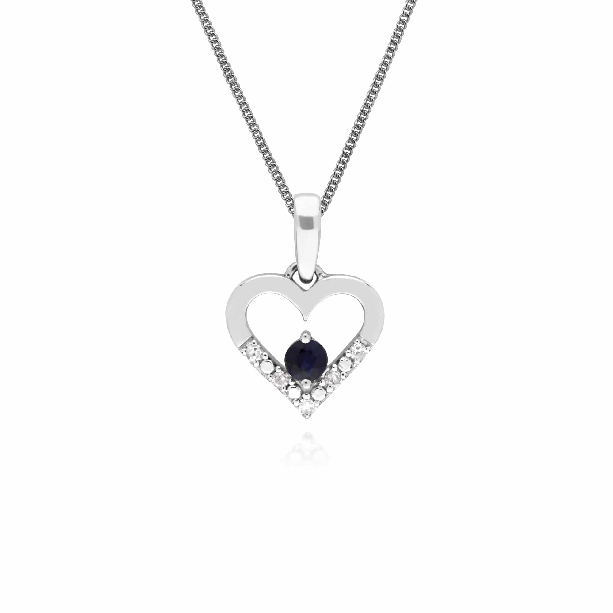 162P0219029 Classic Sapphire & Diamond Love Heart Shaped Pendant in 9ct White Gold 1