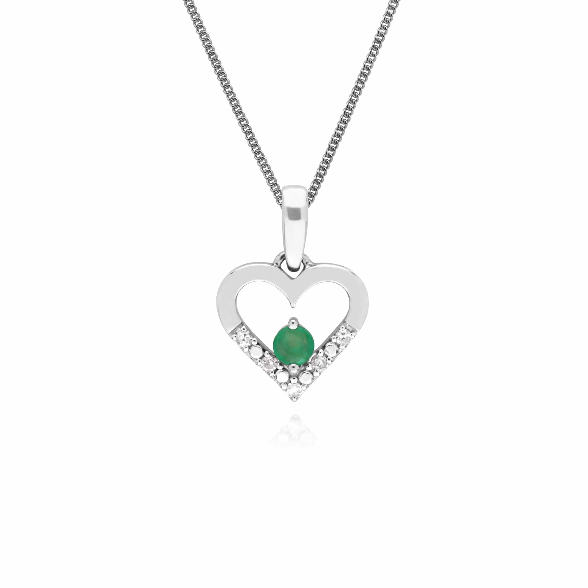 Classic Emerald & Diamond Love Heart Shaped Pendant in 9ct White Gold - Gemondo