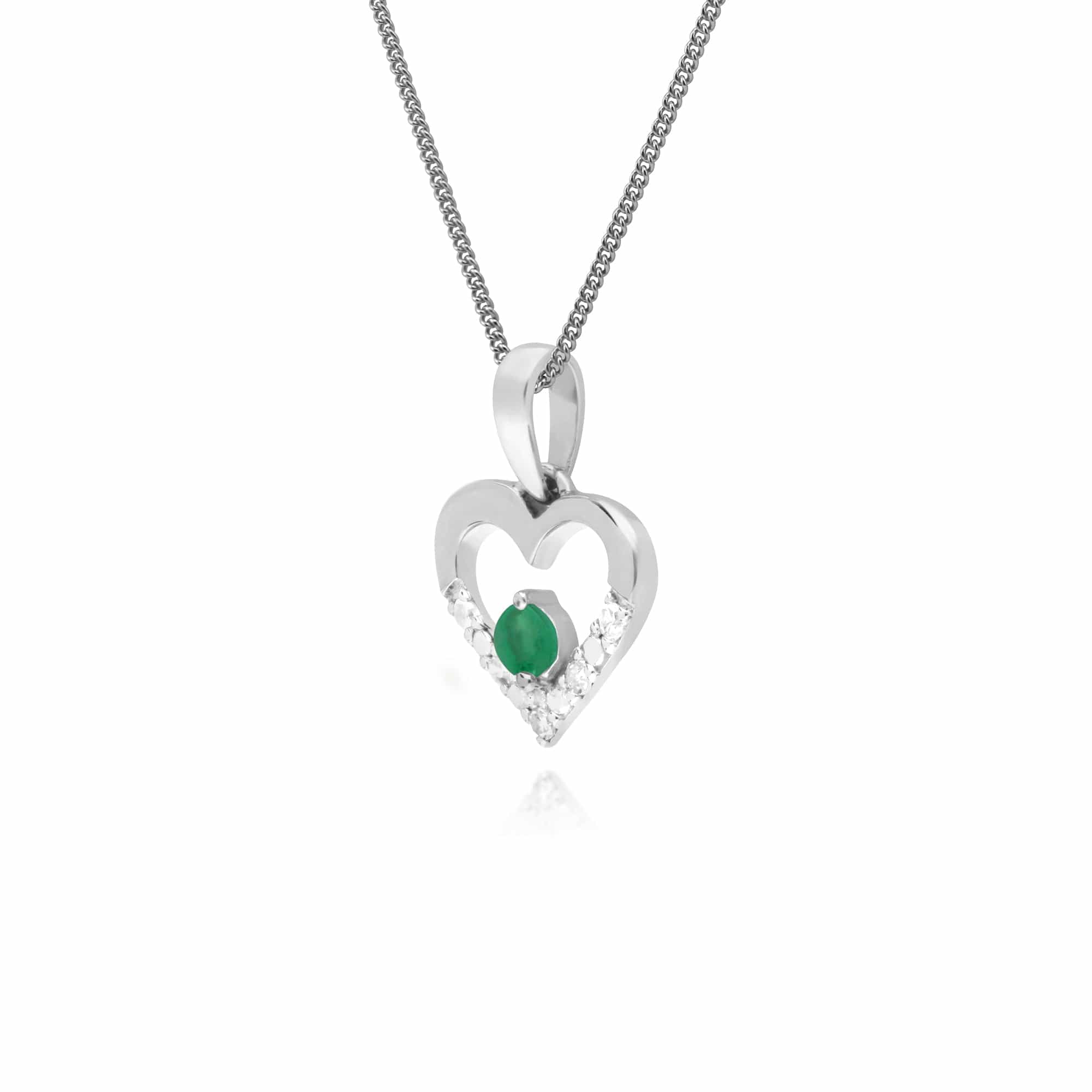 162P0219039 Classic Emerald & Diamond Love Heart Shaped Pendant in 9ct White Gold 2