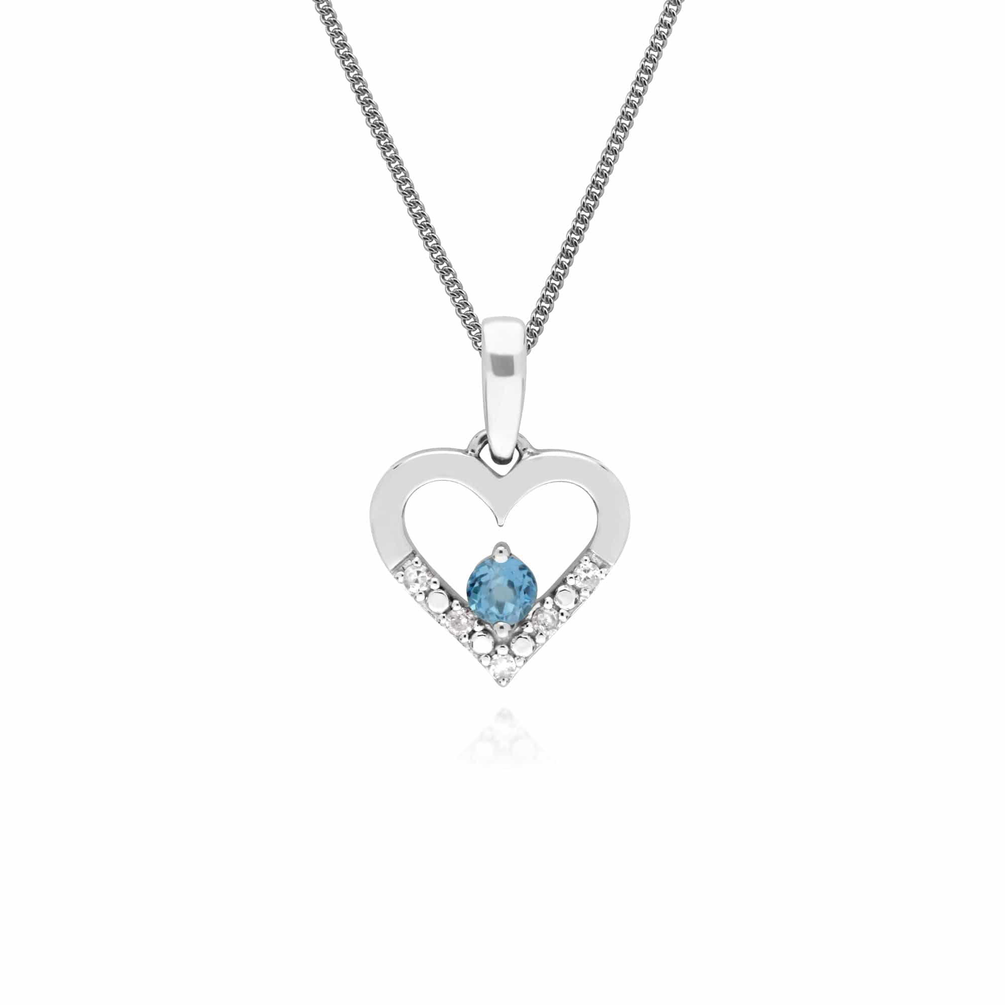 162P0219069 Gemondo 9ct White Gold Single Blue Topaz & Diamond Heart Pendant on 45cm Chain 1