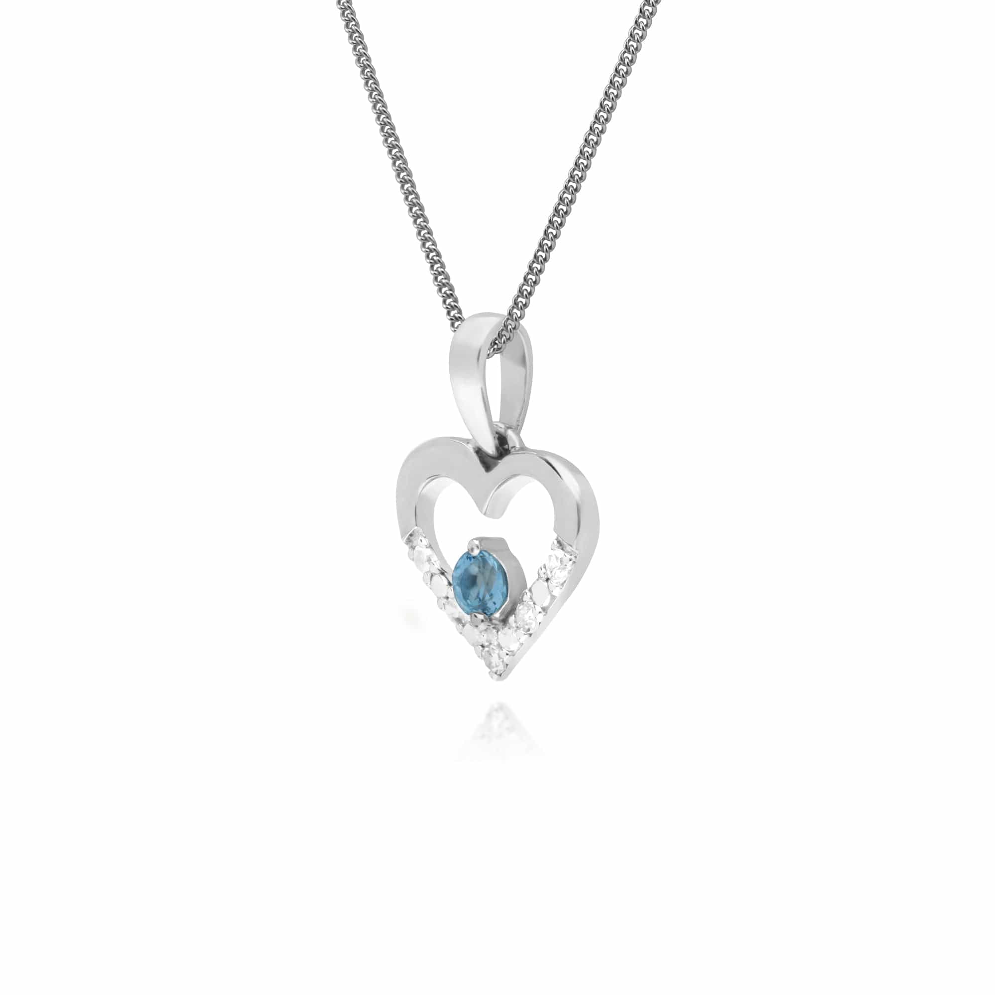 162P0219069 Gemondo 9ct White Gold Single Blue Topaz & Diamond Heart Pendant on 45cm Chain 2