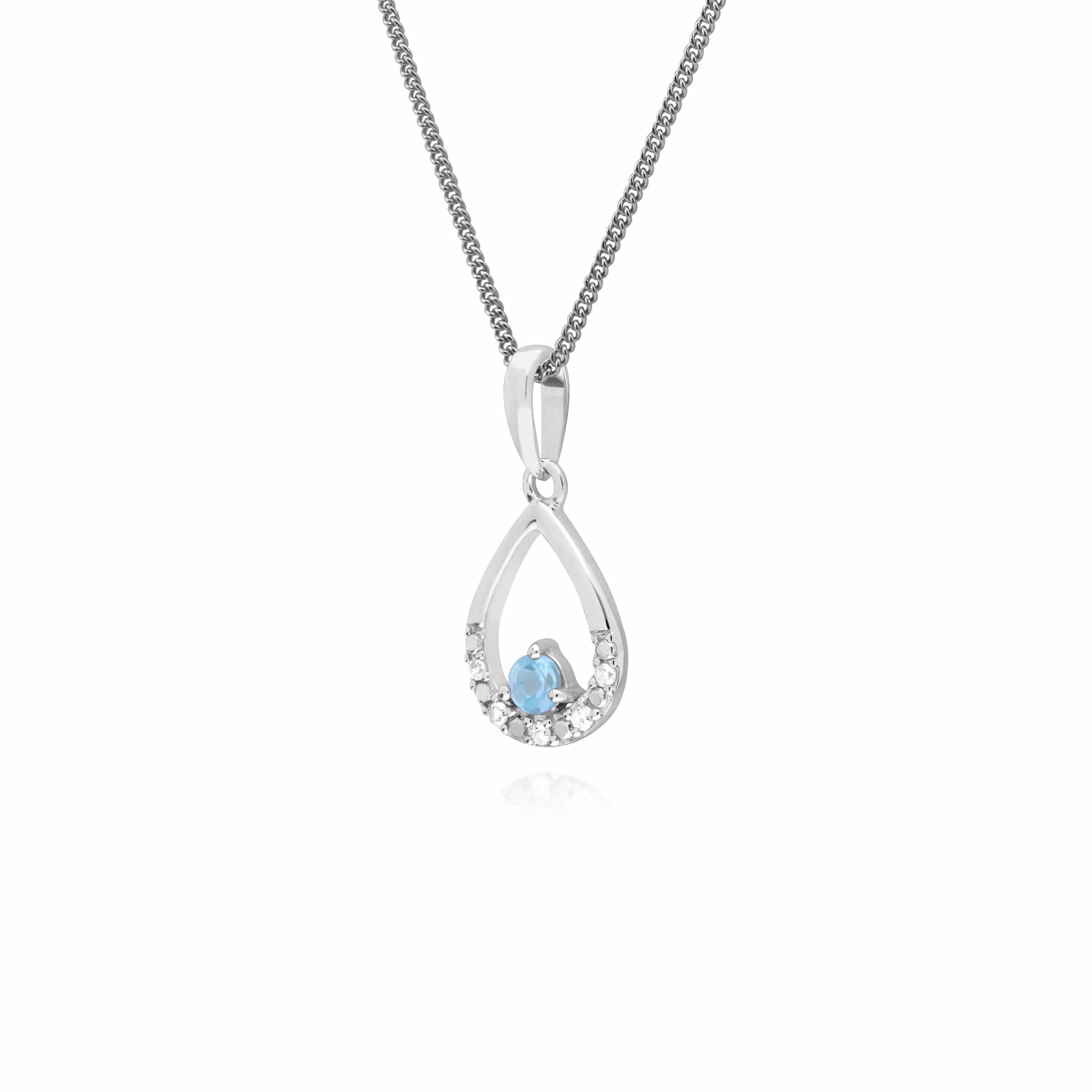 162P0220619 Classic Round Blue Topaz & Diamond Pear Shaped Pendant in 9ct White Gold 2