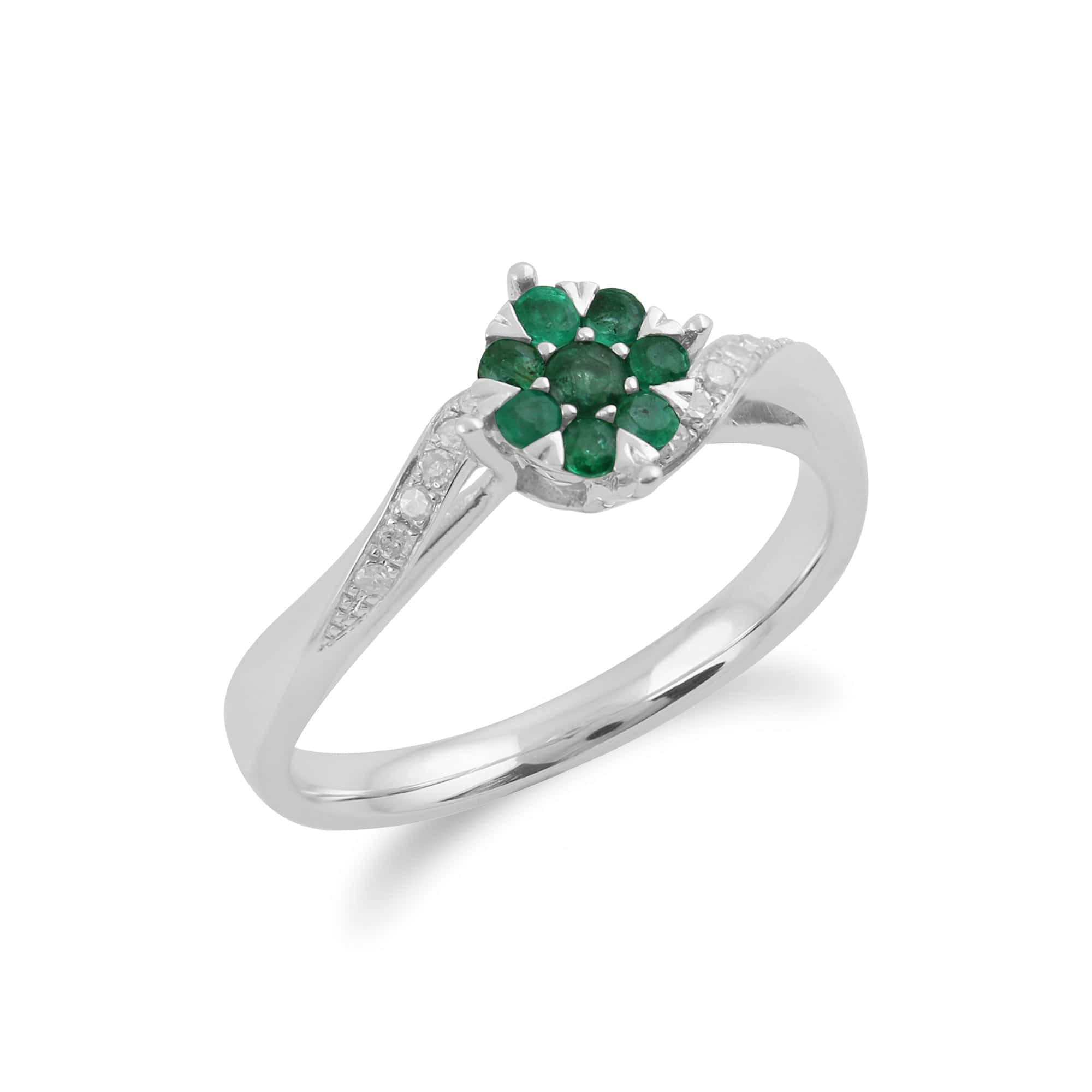 Gemondo 9ct White Gold 0.24ct Emerald & Diamond Floral Ring Image 2