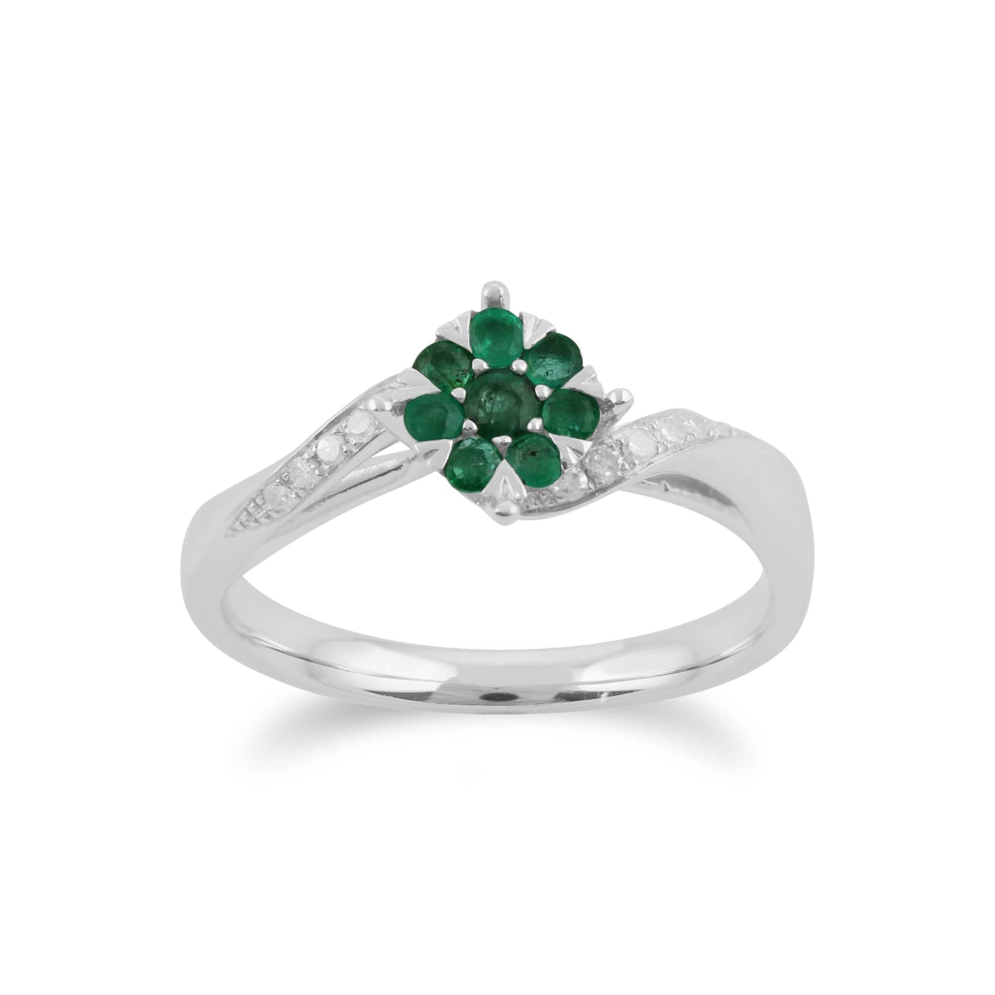 Gemondo 9ct White Gold 0.24ct Emerald & Diamond Floral Ring Image 1