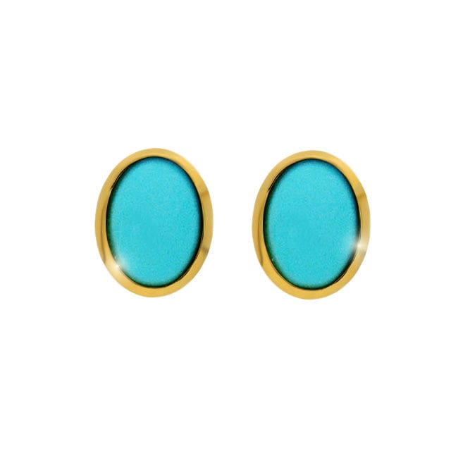 Classic Oval Turquoise Stud Earrings in 9ct Yellow Gold 7x6mm - Gemondo