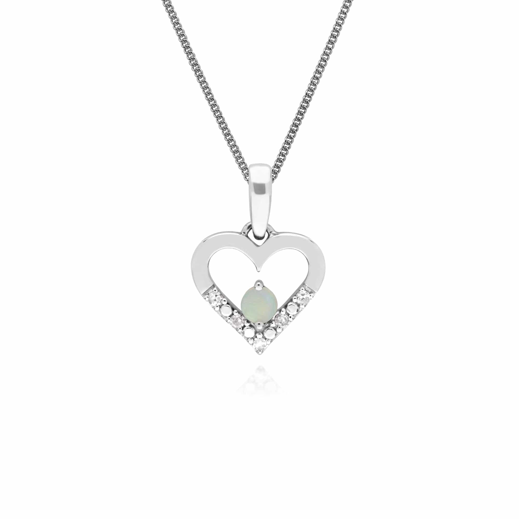 162P0219109 Classic Round Opal & Diamond Love Heart Shaped Pendant in 9ct White Gold 1