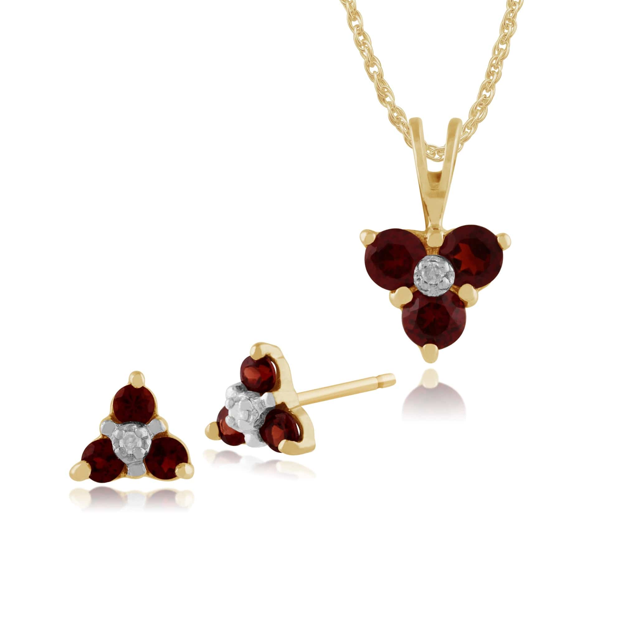 Floral Garnet & Diamond Cluster Stud Earrings & Pendant Set Image 1