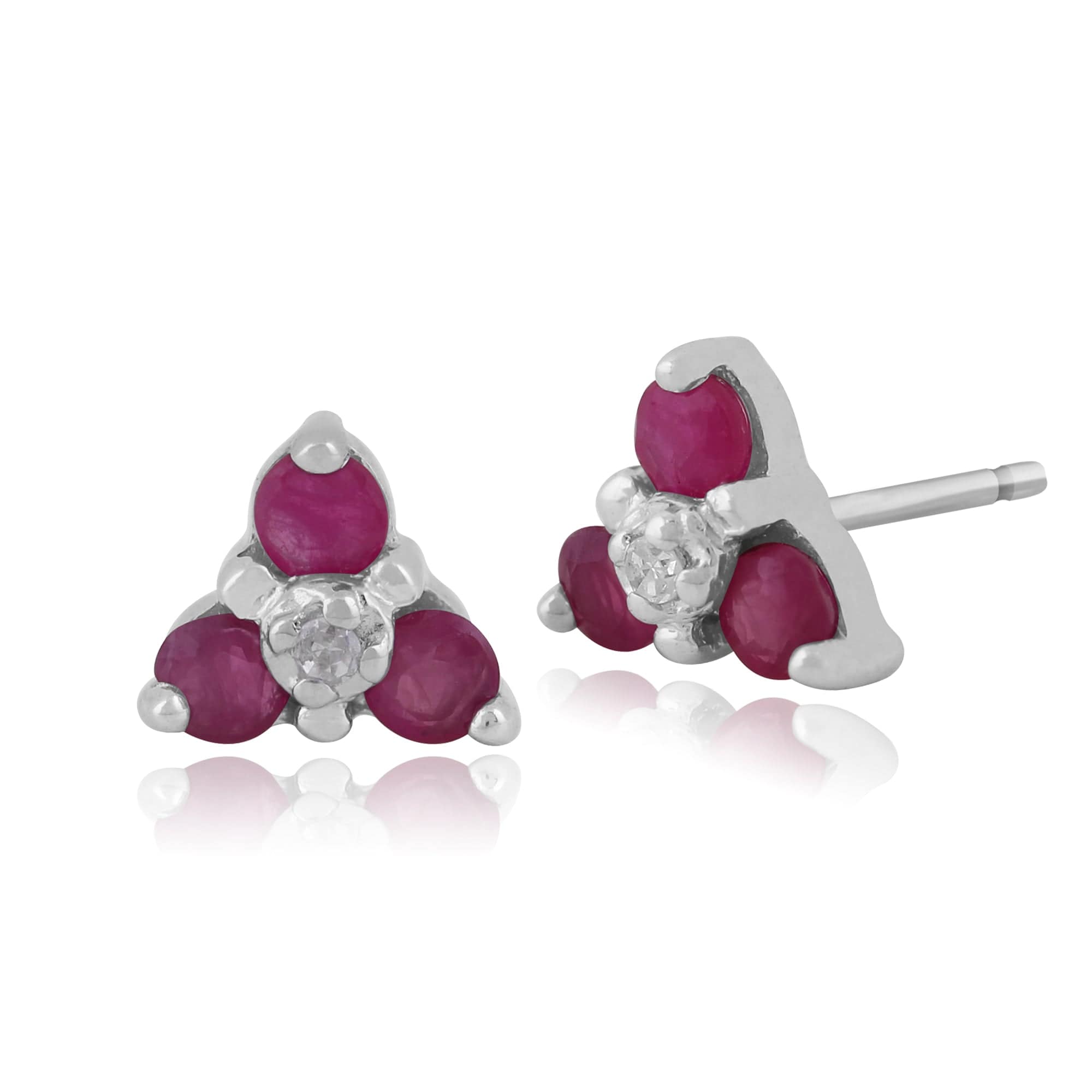Floral Ruby & Diamond Stud Earrings & Pendant Set Image 2