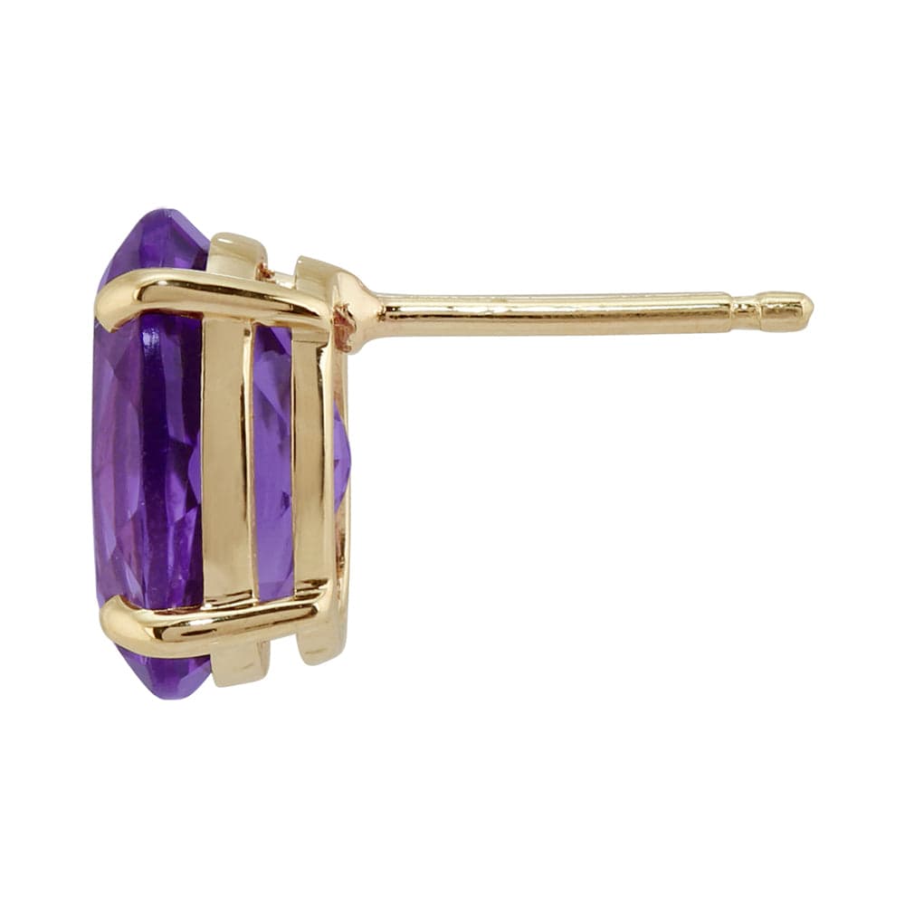 Classic Oval Claw Set Amethyst Stud Earrings in 9ct Yellow Gold - Gemondo