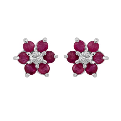 Floral Ruby & Diamond Cluster Stud Earrings & Pendant Set Image 2