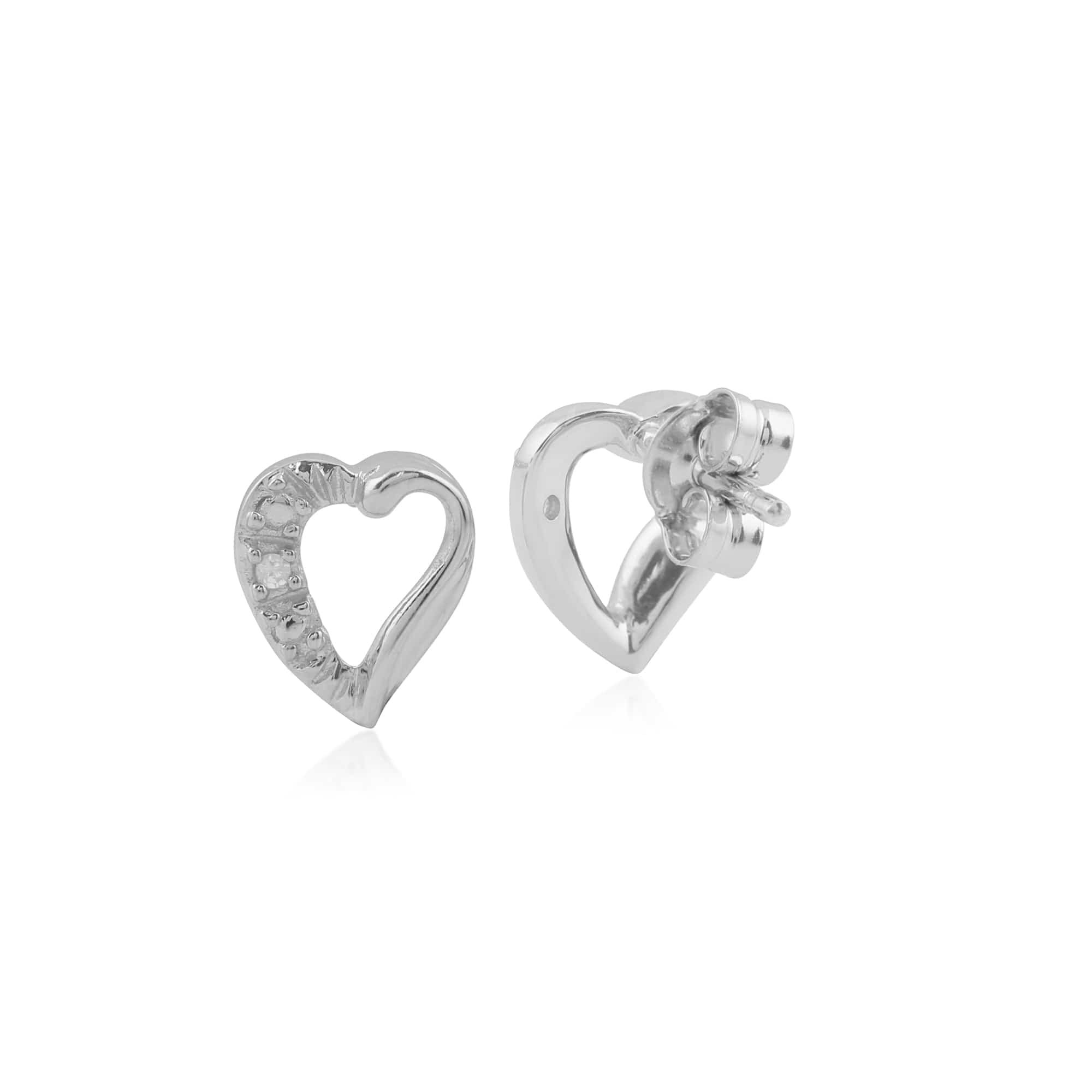 10279 9ct White Gold Round Cut Diamond Heart Stud Earrings 2