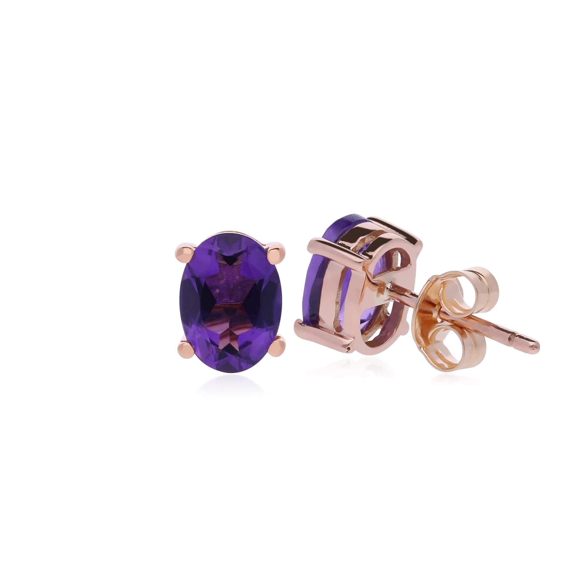 181E0773019 Classic Oval Amethyst Claw Set Stud Earrings in 9ct Rose Gold 2