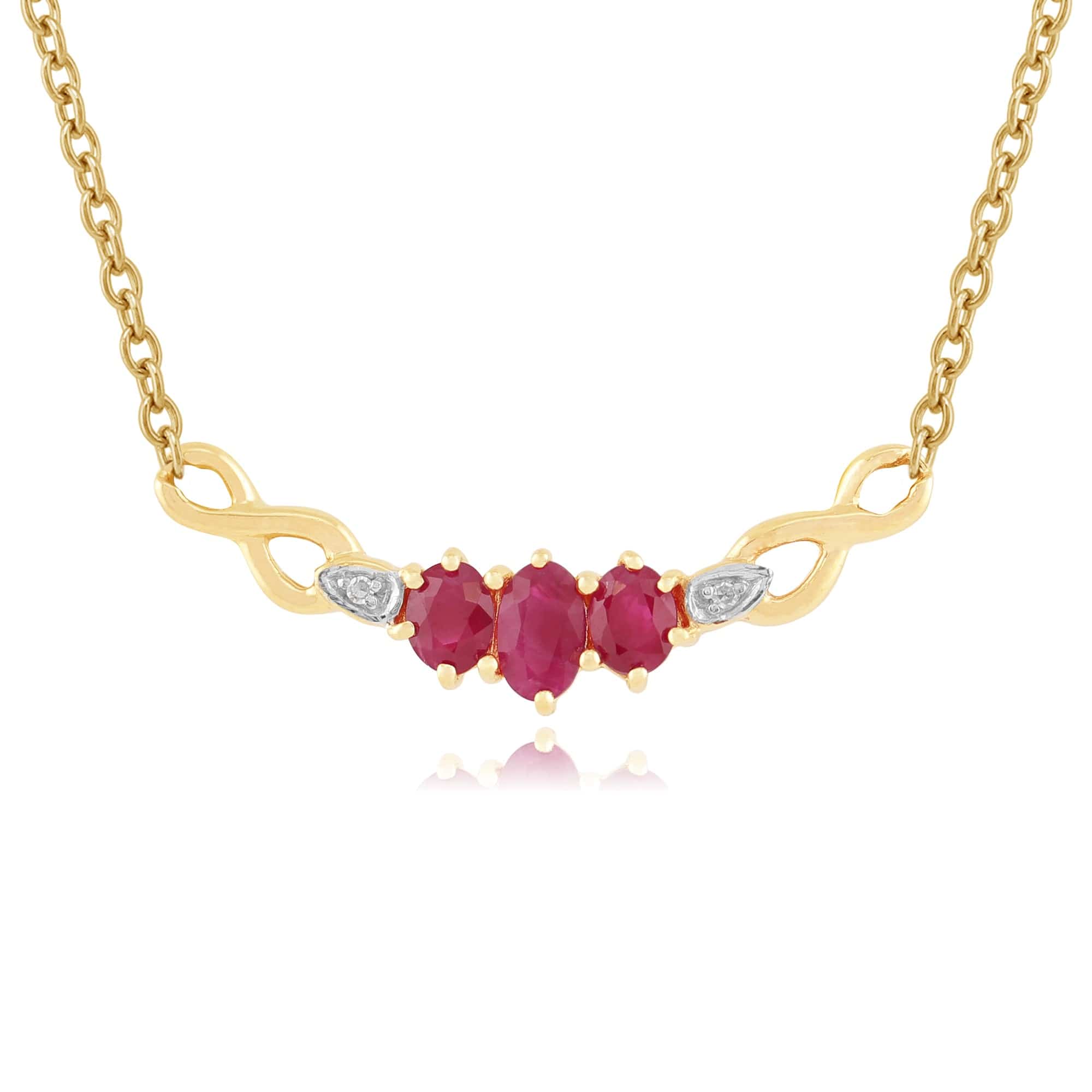 Infinity Ruby & Diamond Necklace in 9ct Yellow Gold - Gemondo