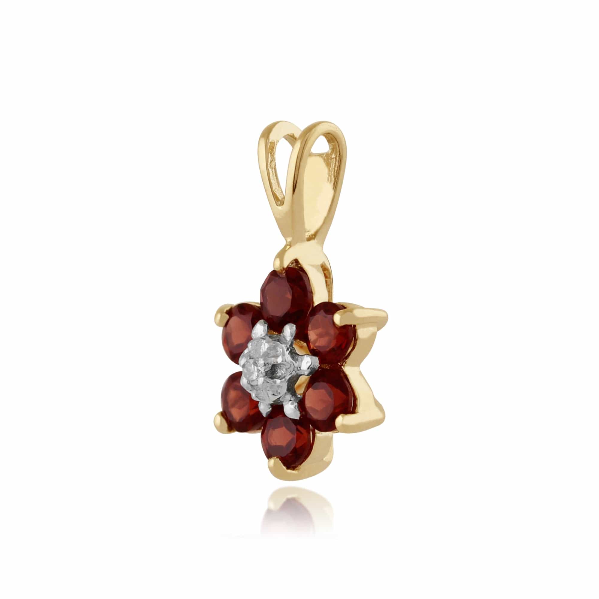 181E0019339-181P0016449 Floral Round Garnet & Diamond Flower Cluster Stud Earrings & Pendant Set in 9ct Yellow Gold 5