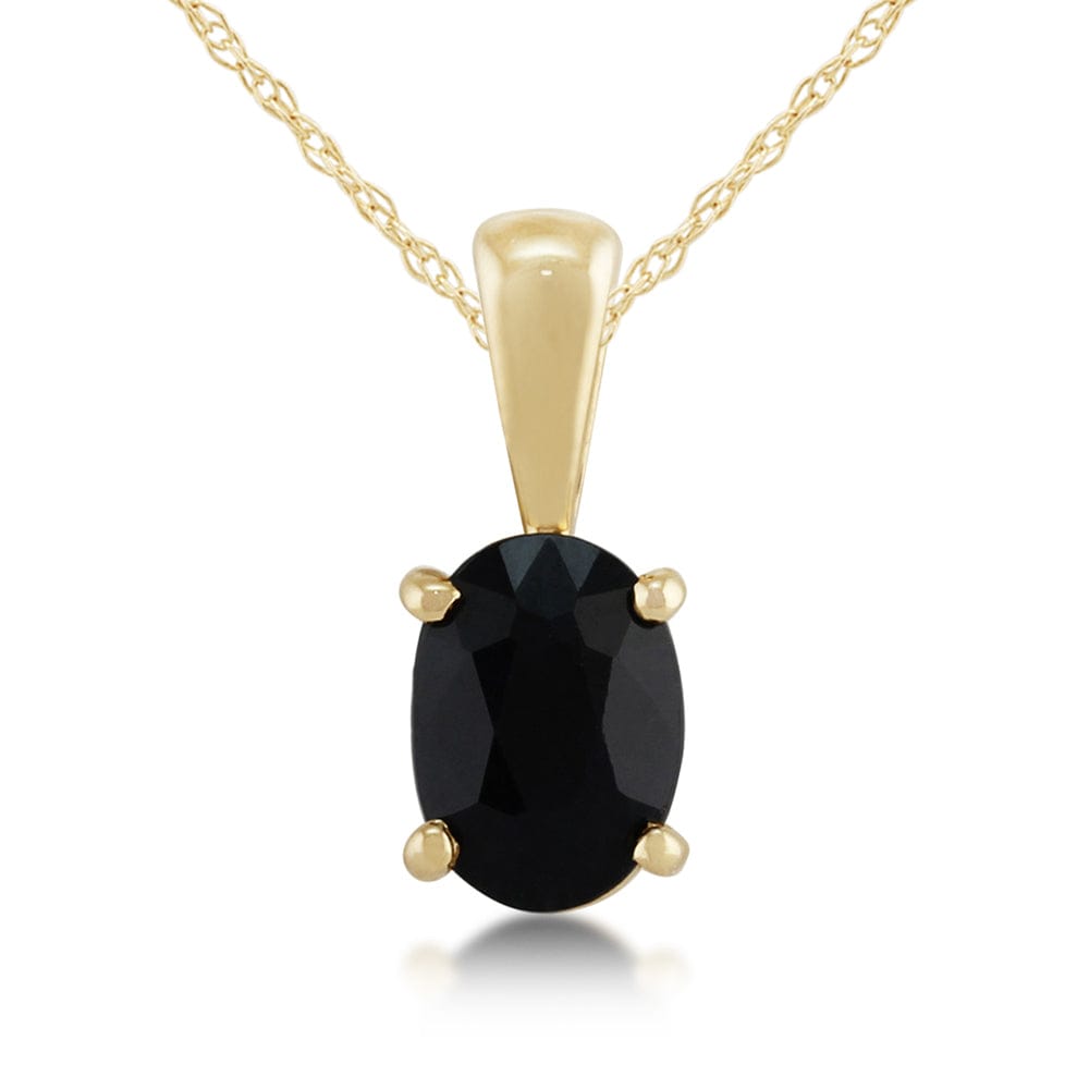 9ct Yellow Gold 1.00ct Blue Sapphire Classic Oval Single Stone Pendant on Chain Image