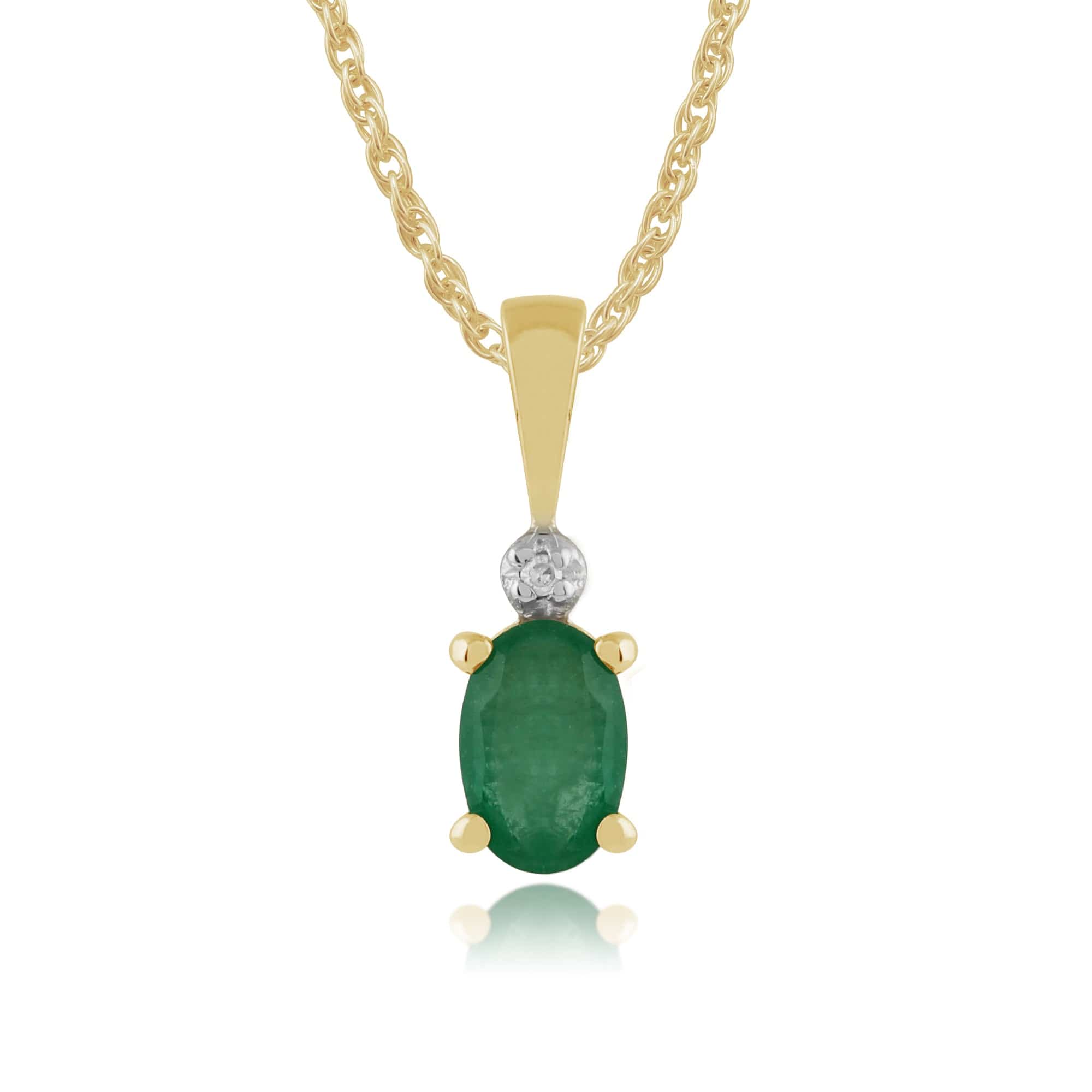 Classic Oval Emerald & Diamond Pendant in 9ct Yellow Gold - Gemondo