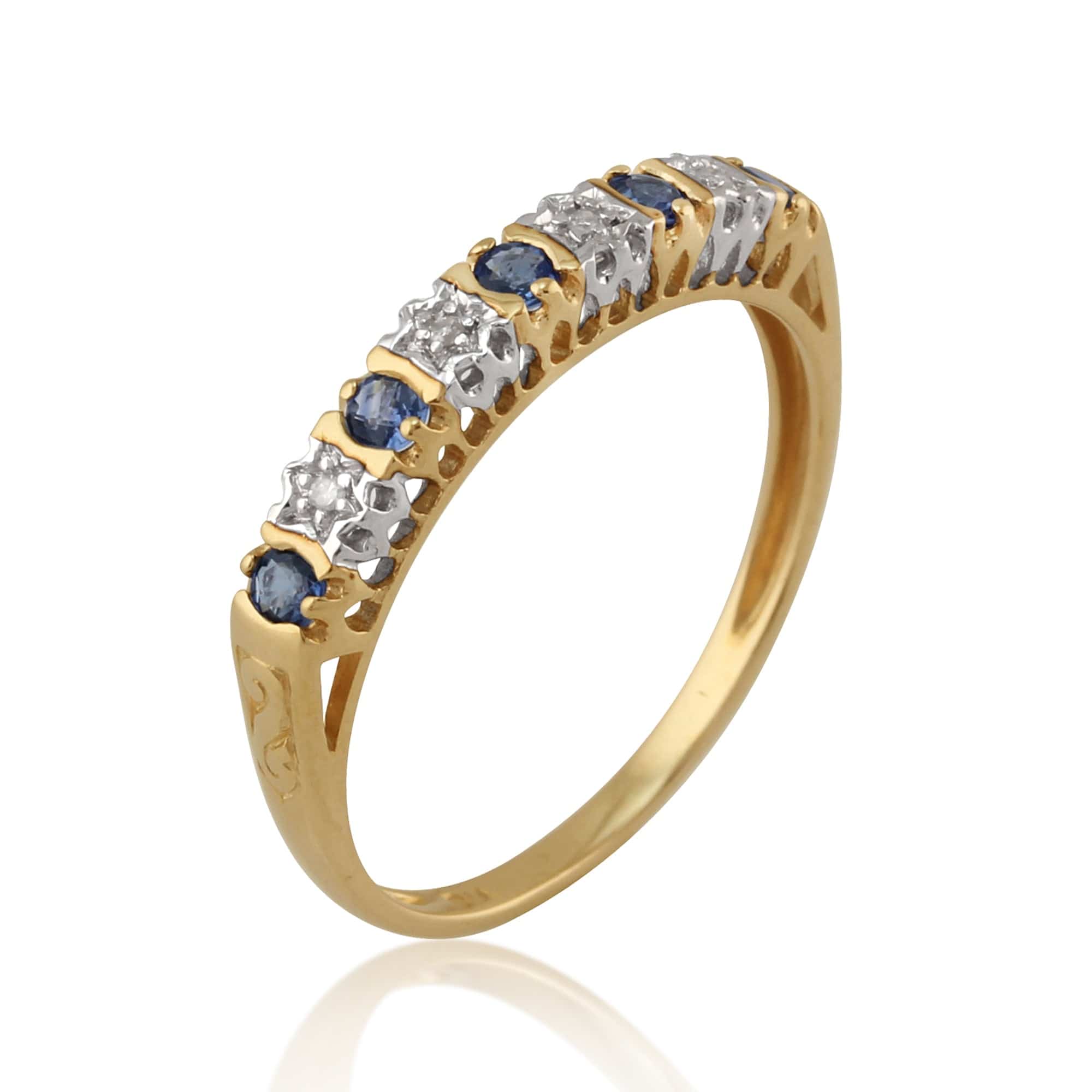 25387 Classic Round Blue Sapphire & Diamond Half Eternity Ring in 9ct Yellow Gold 3