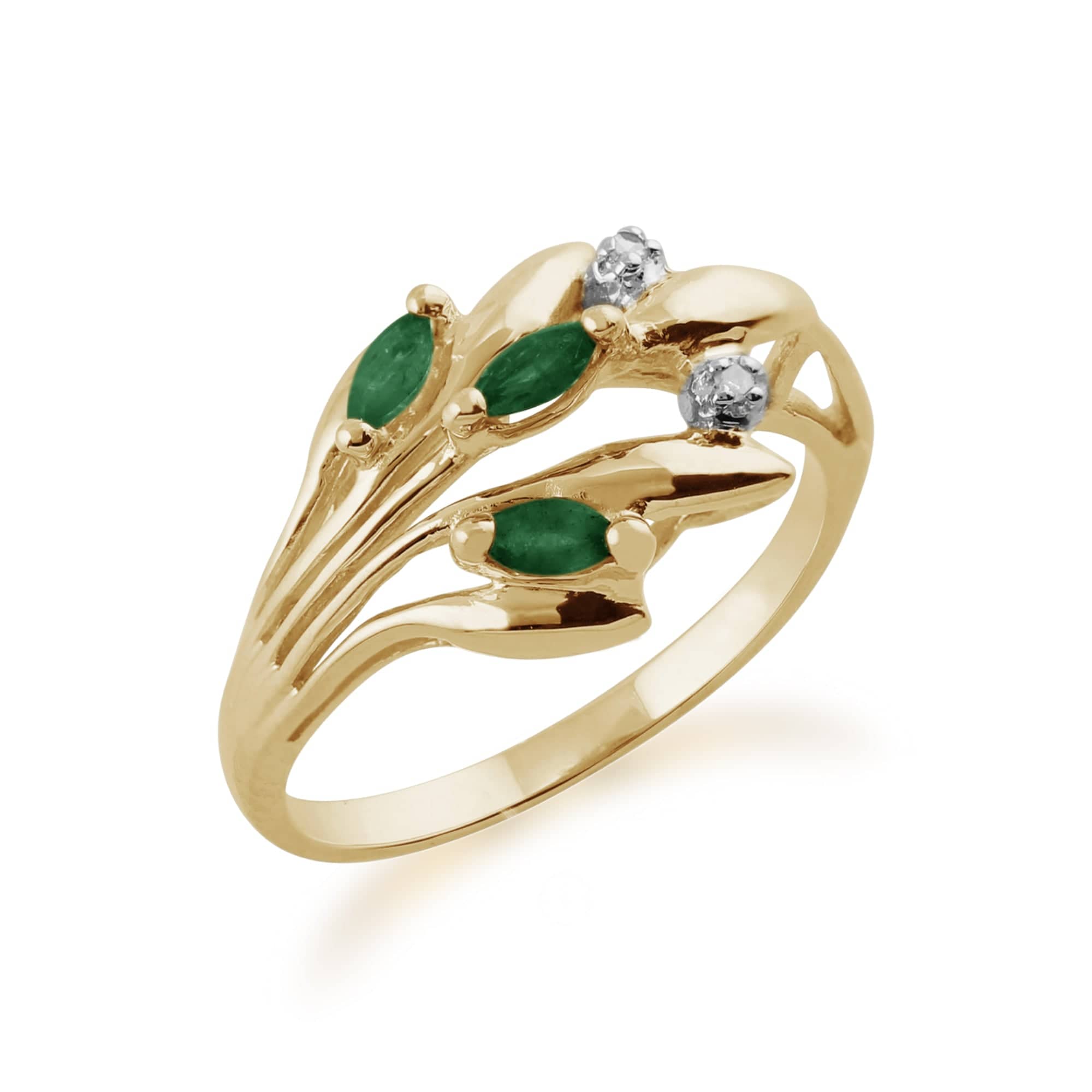 11240 Floral Marquise Emerald & Diamond Ring in 9ct Yellow Gold 3