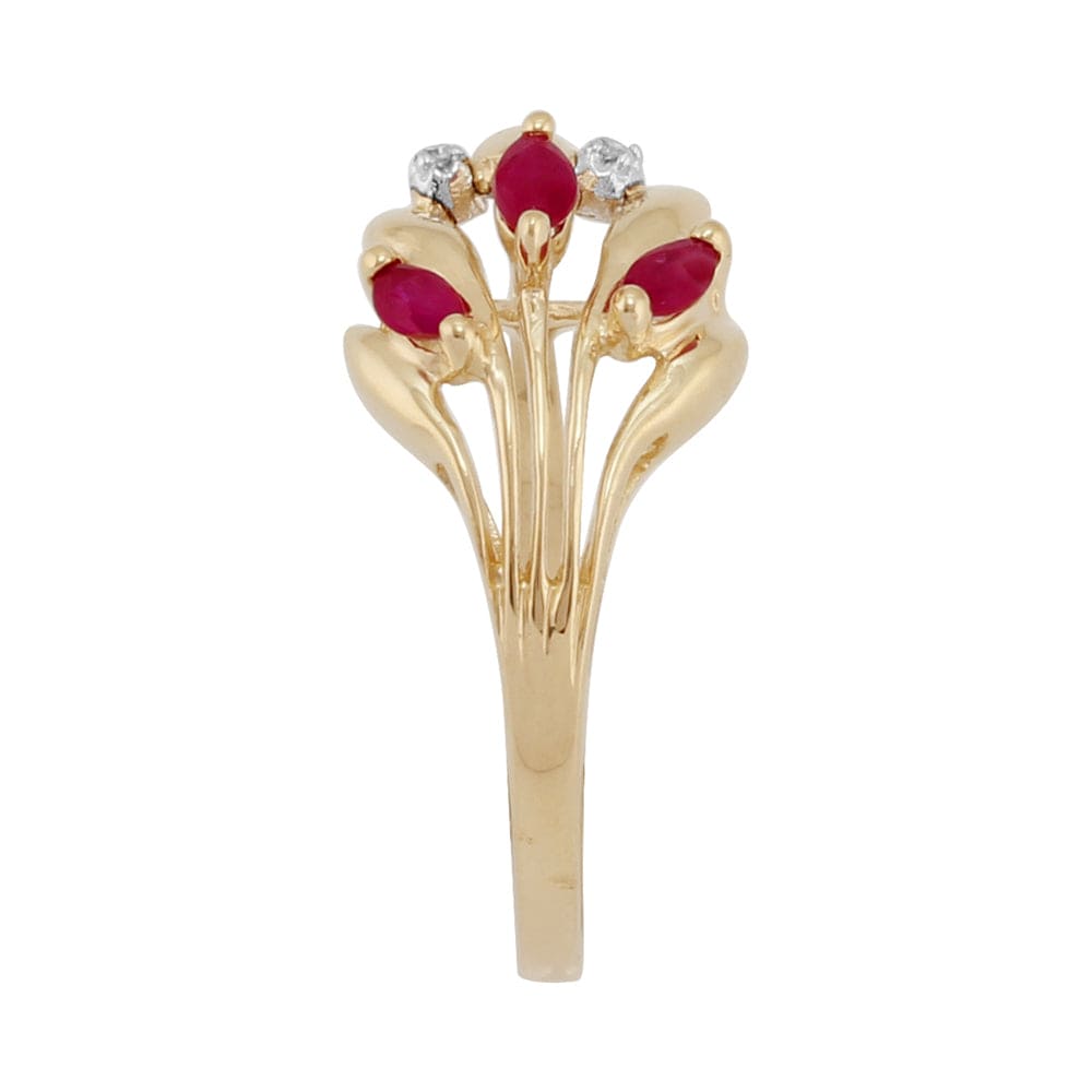 Floral 0.24ct Marquise Ruby & Diamond 9ct Yellow Gold  Ring