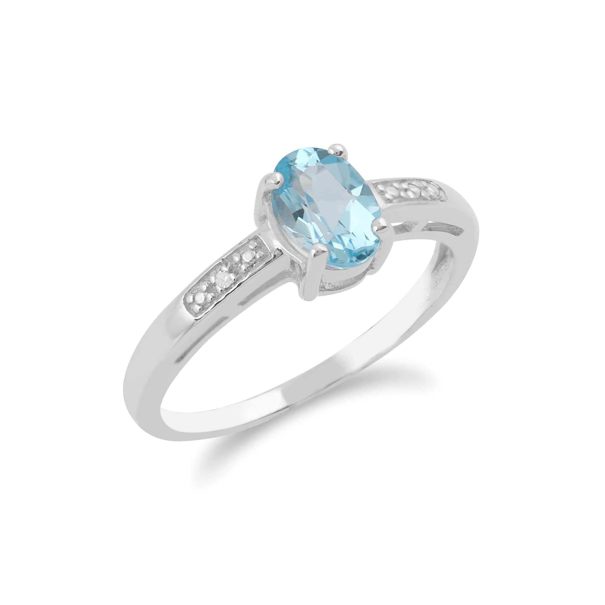 11379 9ct White Gold 0.87ct Blue Topaz & Diamond Single Stone Ring 2
