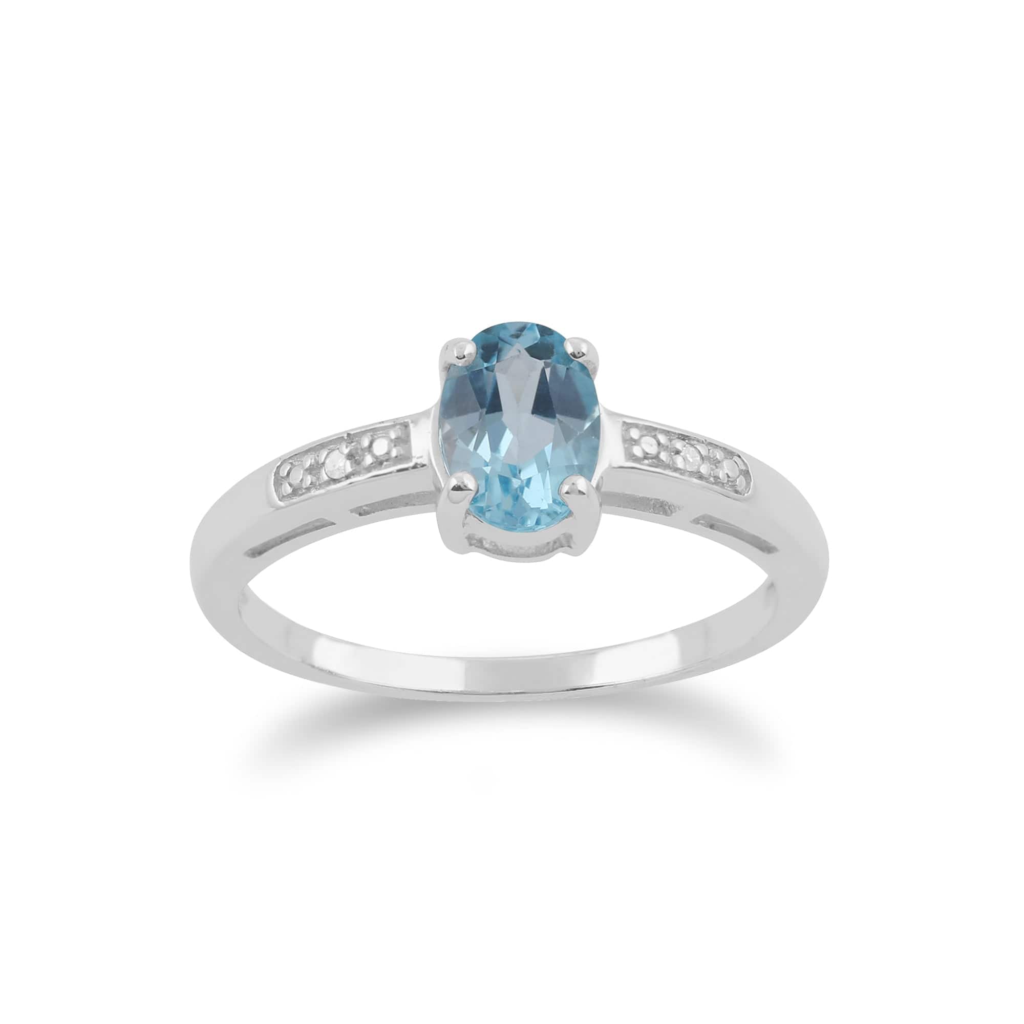 9ct White Gold 0.87ct Blue Topaz & Diamond Single Stone Ring Image 1