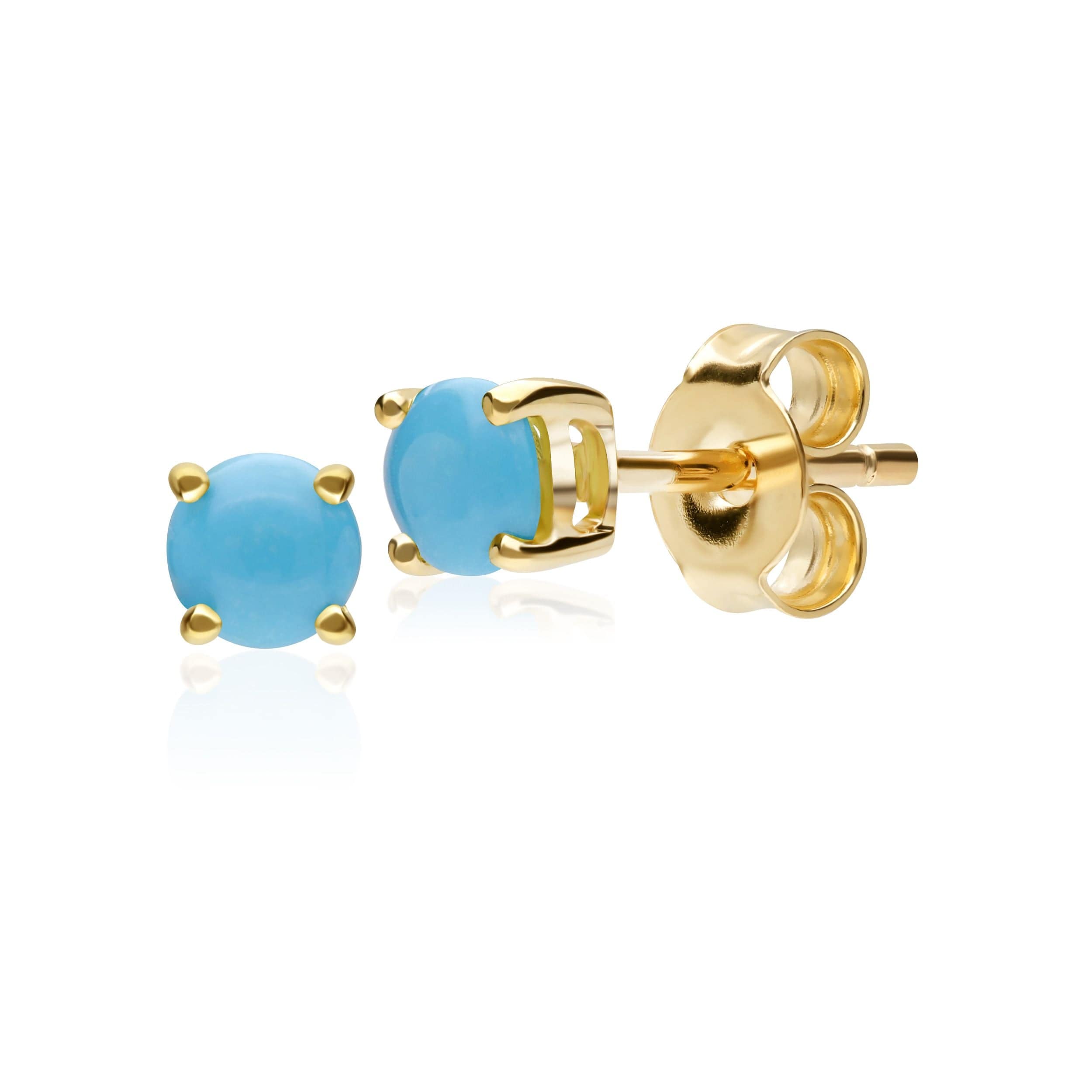 Classic Round Turquoise Cabochon Stud Earrings in 9ct Yellow Gold - Gemondo