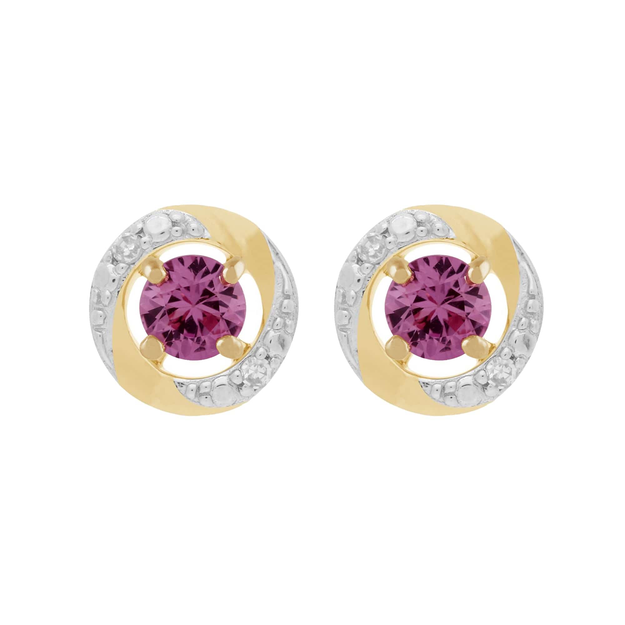 183E0083259-191E0374019 Classic Round Pink Sapphire Stud Earrings with Detachable Diamond Halo Ear Jacket in 9ct Yellow Gold 1