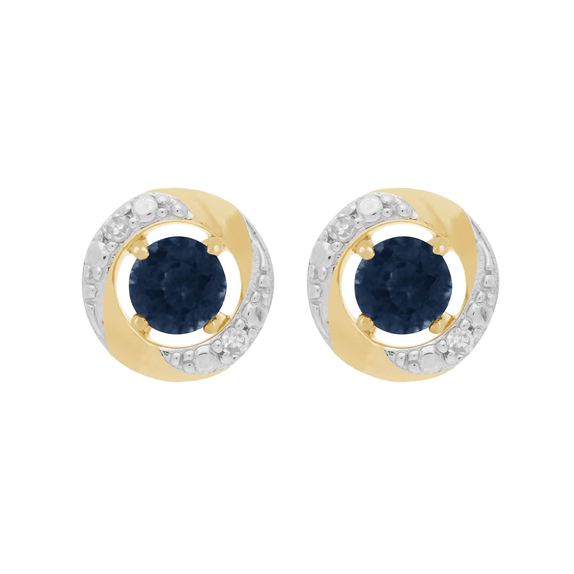 Classic Round Blue Sapphire Stud Earrings with Detachable Diamond Halo Ear Jacket in 9ct Yellow Gold - Gemondo