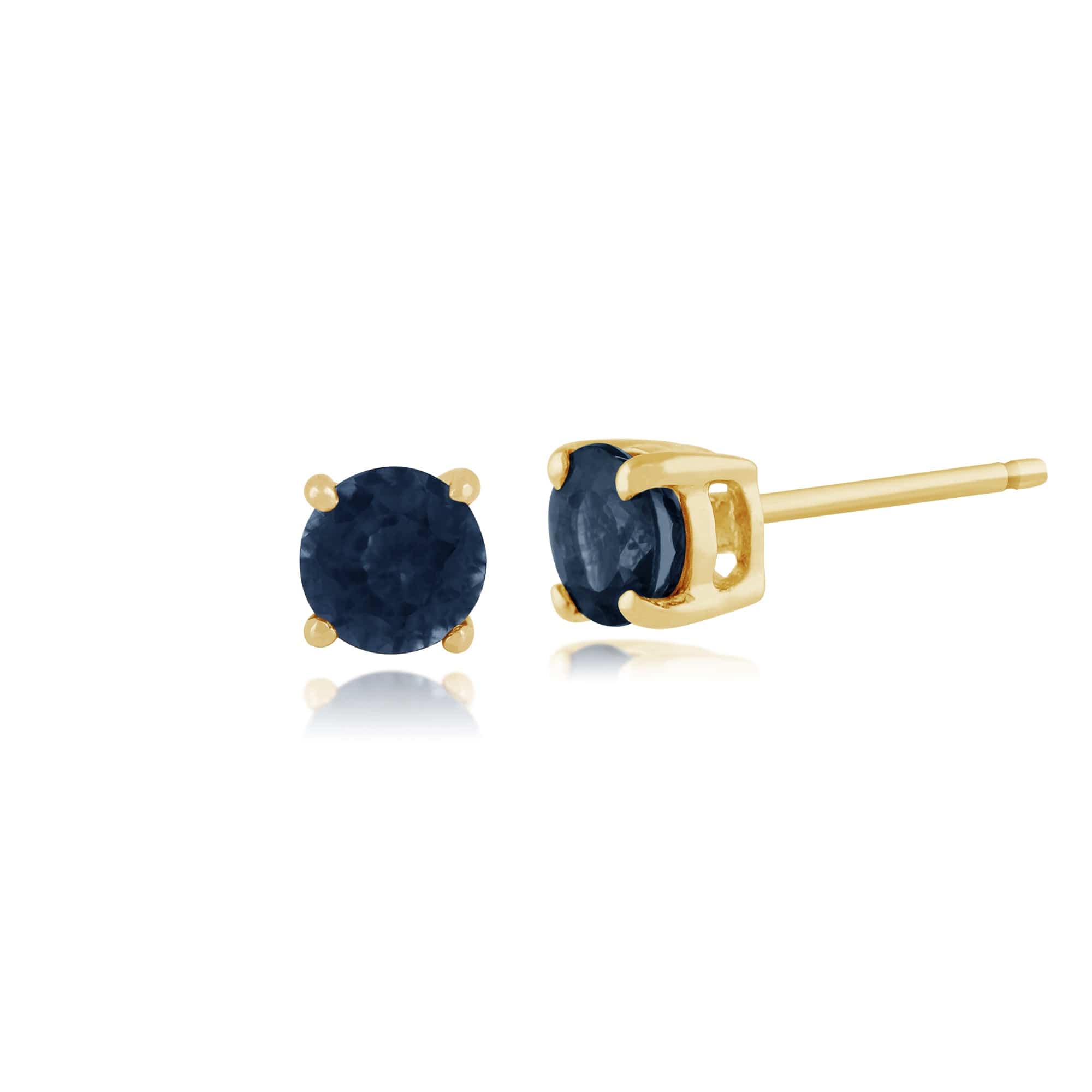 Classic Round Blue Sapphire Studs with Detachable Diamond Floral Ear Jacket in 9ct Yellow Gold - Gemondo
