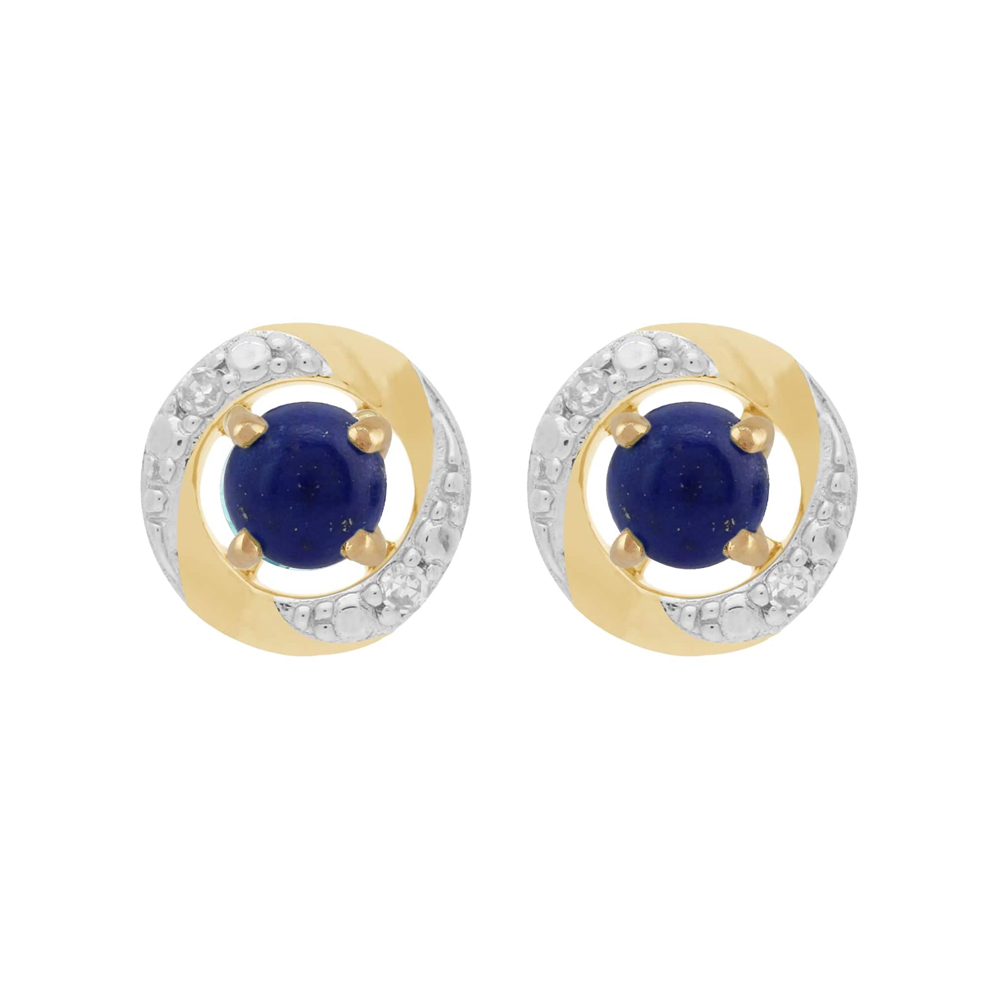 183E0083419-191E0374019 Classic Round Lapis Lazuli Stud Earrings with Detachable Diamond Halo Ear Jacket in 9ct Yellow Gold 1