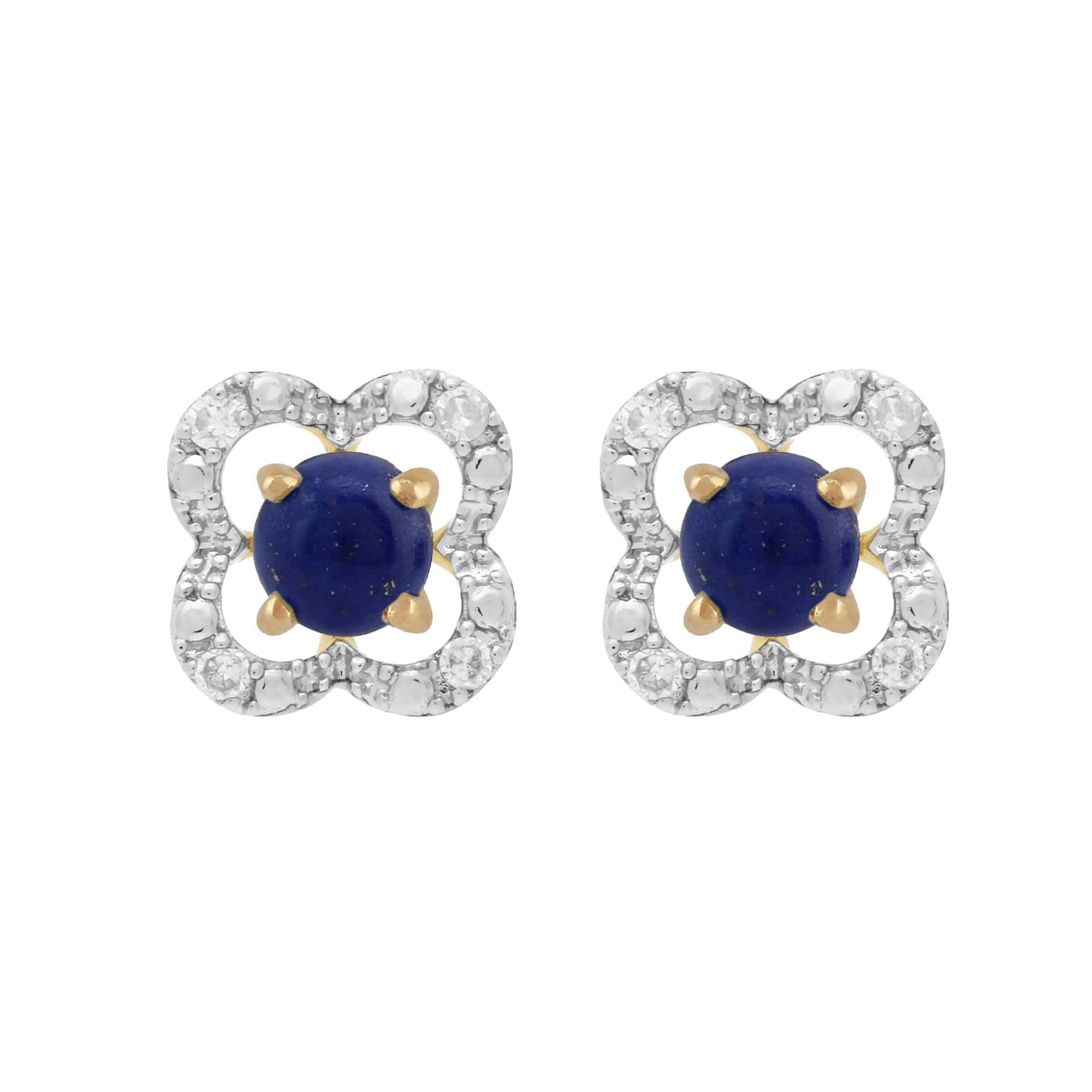 183E0083419-191E0375019 Classic Round Lapis Lazuli Studs with Detachable Diamond Floral Ear Jacket in 9ct Yellow Gold 1