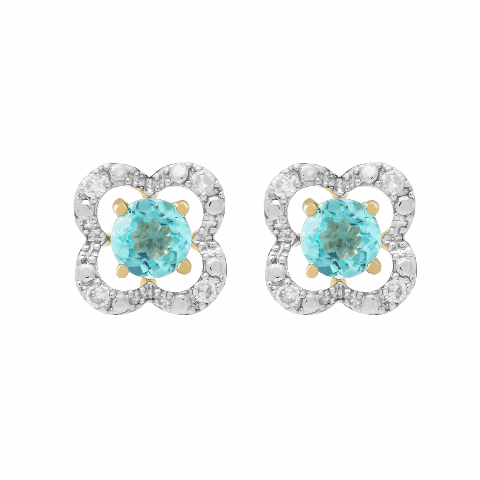 183E0083439-191E0375019 Classic Round Apatite Studs with Detachable Diamond Floral Ear Jacket in 9ct Yellow Gold 1